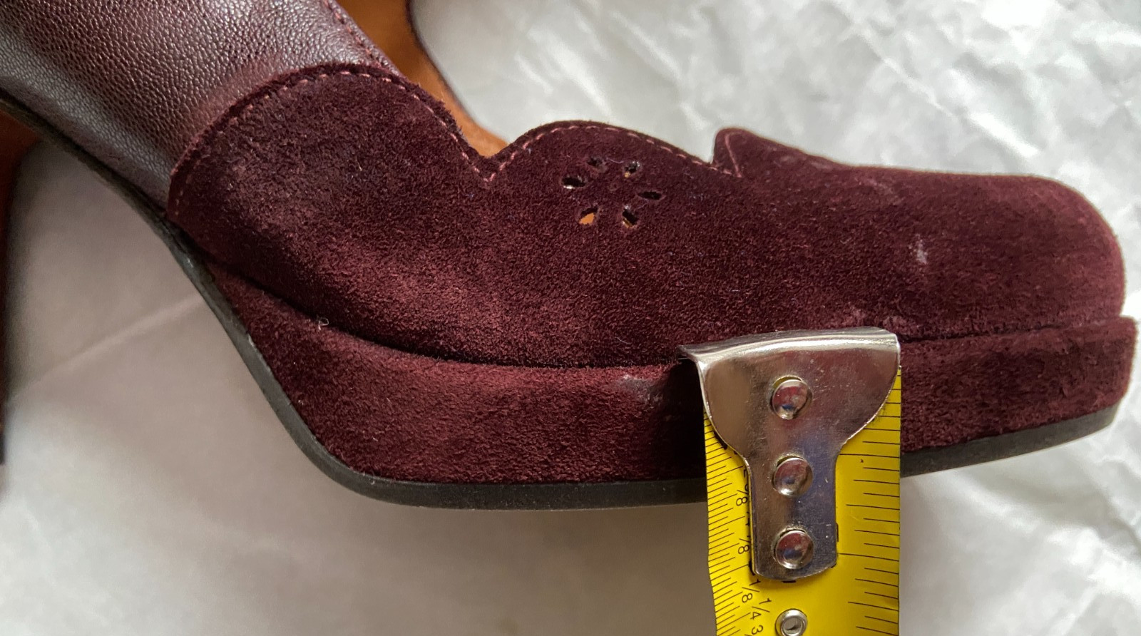 CHIE MIHARA VINTAGE SHOES SUEDE LEATHER IN BURGUNDY SCALLOPED FRONT 37 SPAIN
