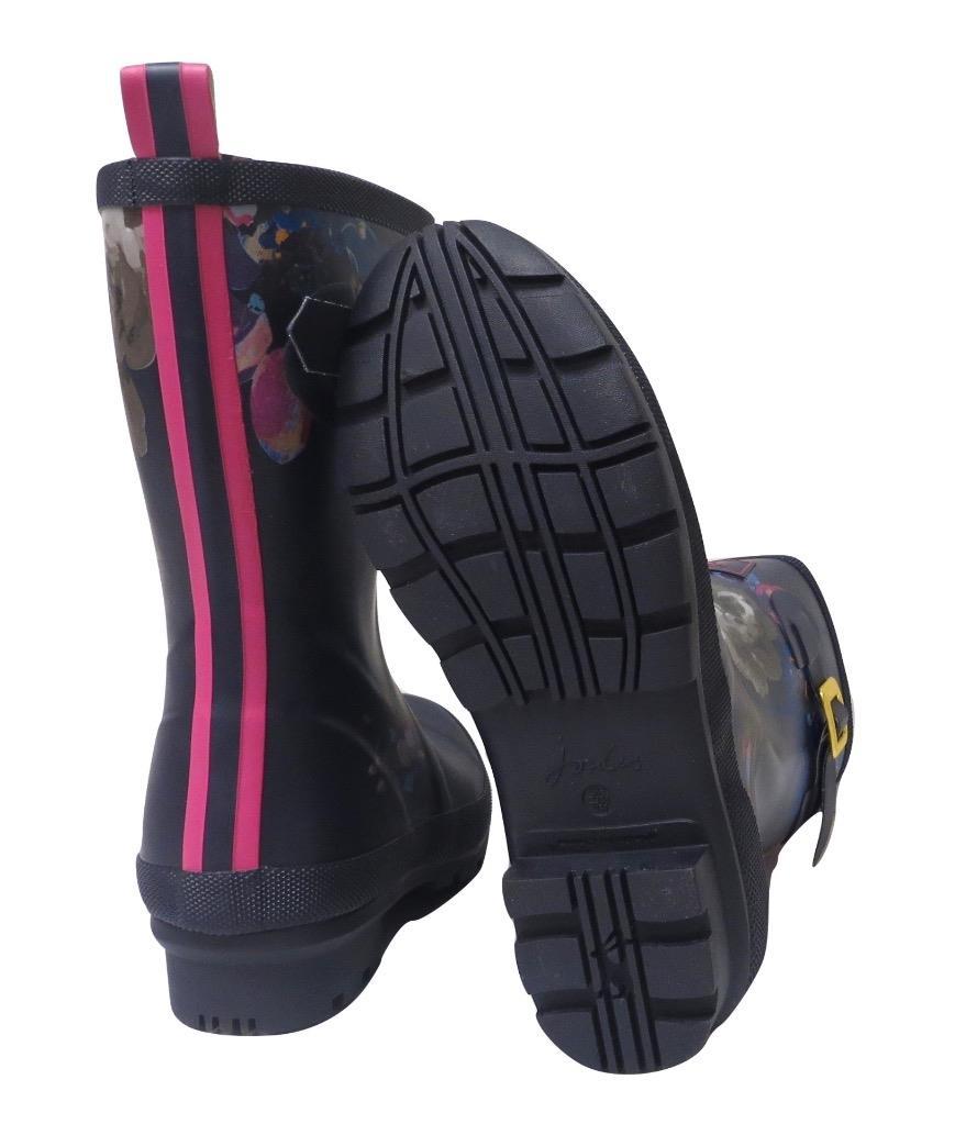 New NIB Joules Navy Blue Pink Floral Rubber Molly Mollywelly Rain Boots Rainboot