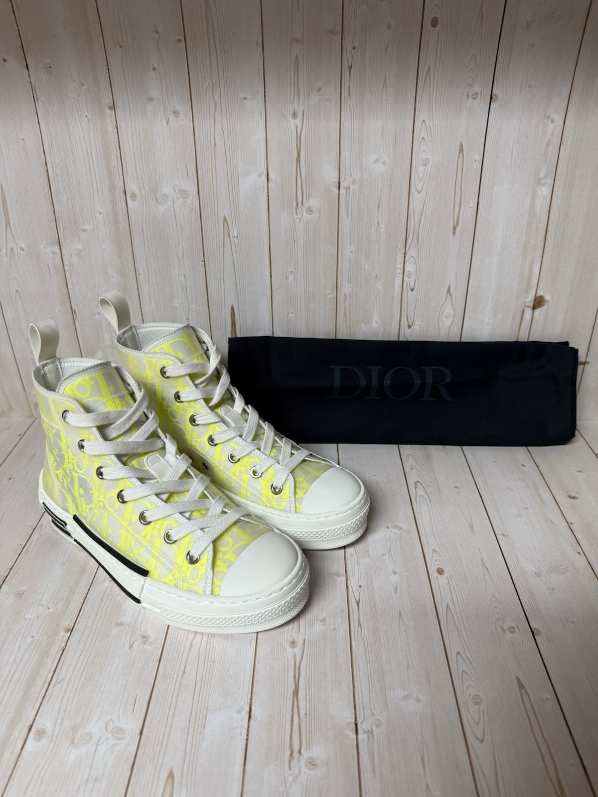 Christian Dior B23 Technical Canvas Oblique High-Top Sneaker Yellow Sz 35 / 5