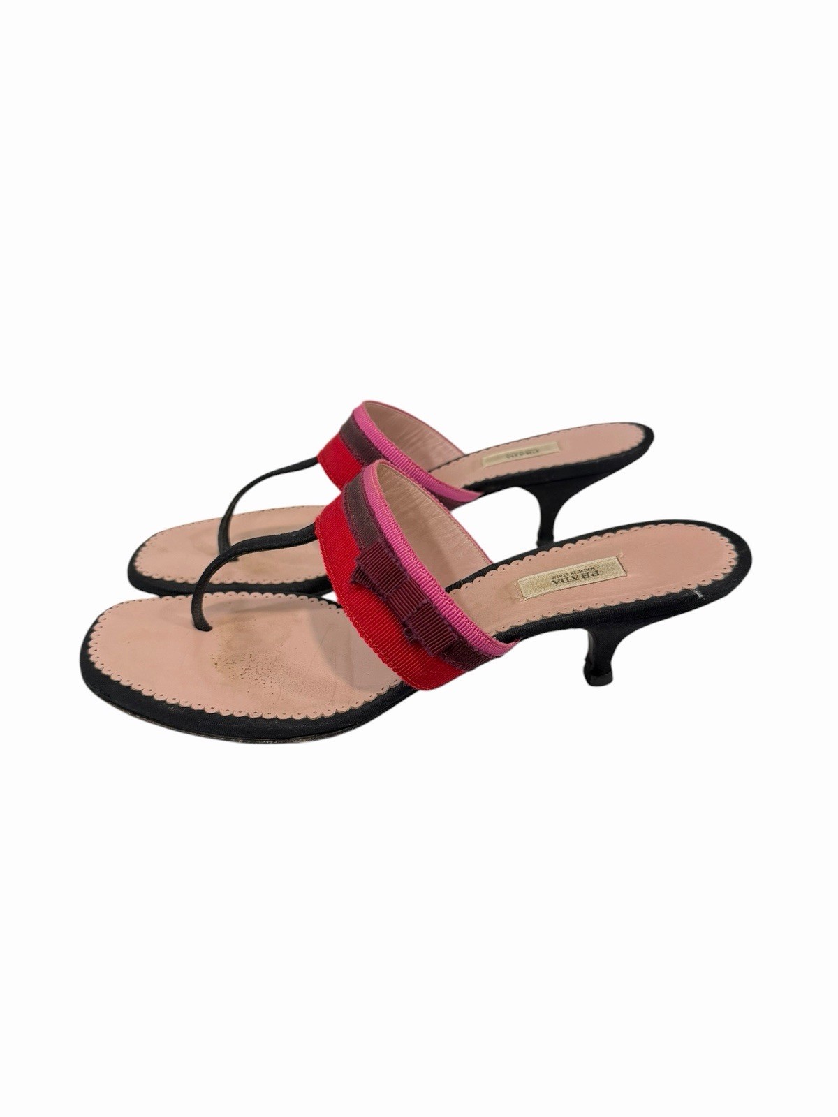 Prada Vintage Grosgrain Ribbon Bow Kitten Heel Thong Sandals Size 37