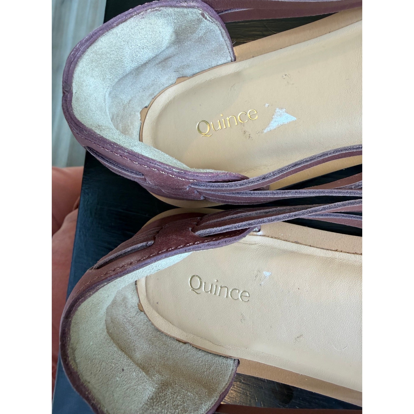 Quince 100% Leather Huarache Flat Slip On Sandal Brandy Size 9