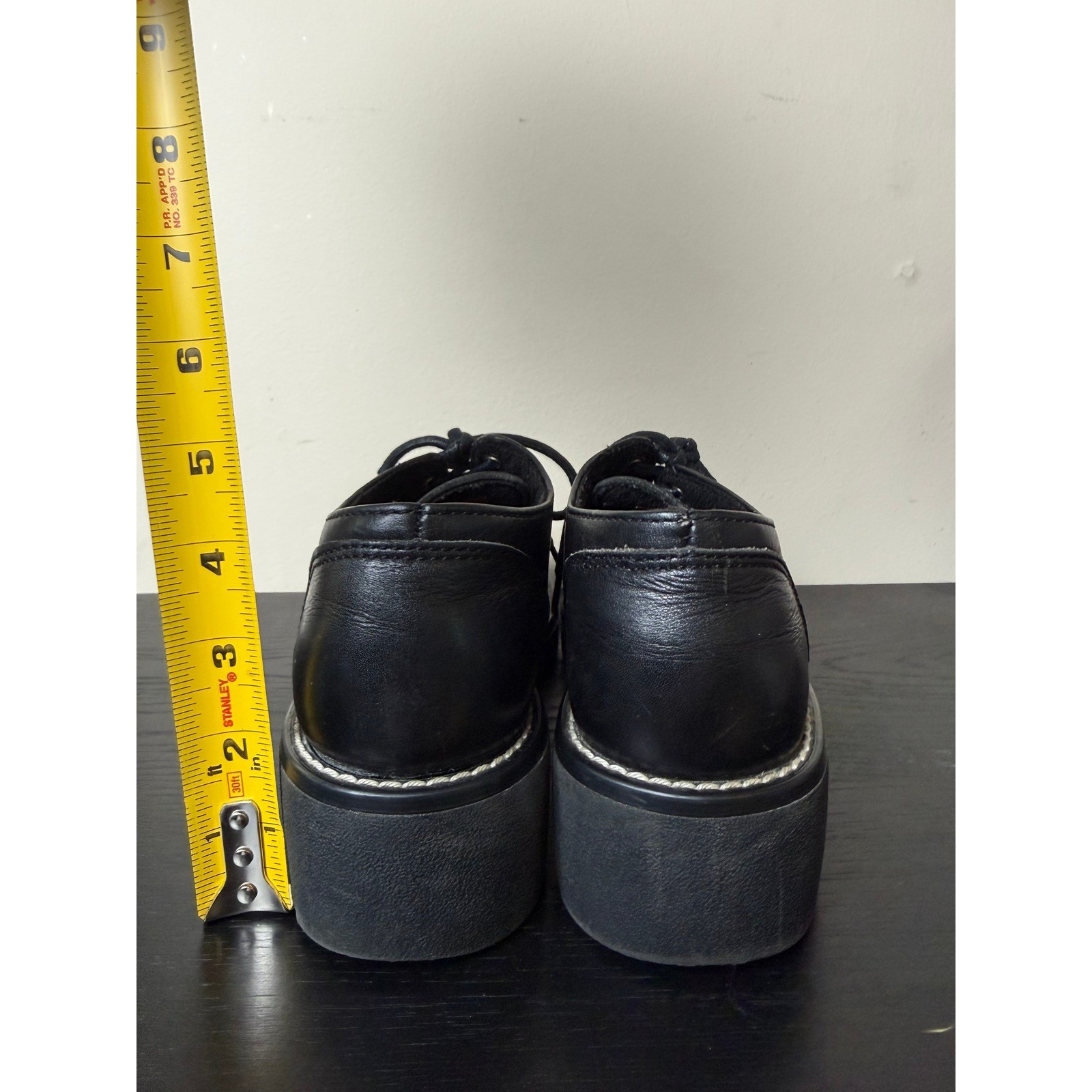 Harley Davidson Black Leather Chunky Platform Lug Sole Oxford Shoes Womens 8