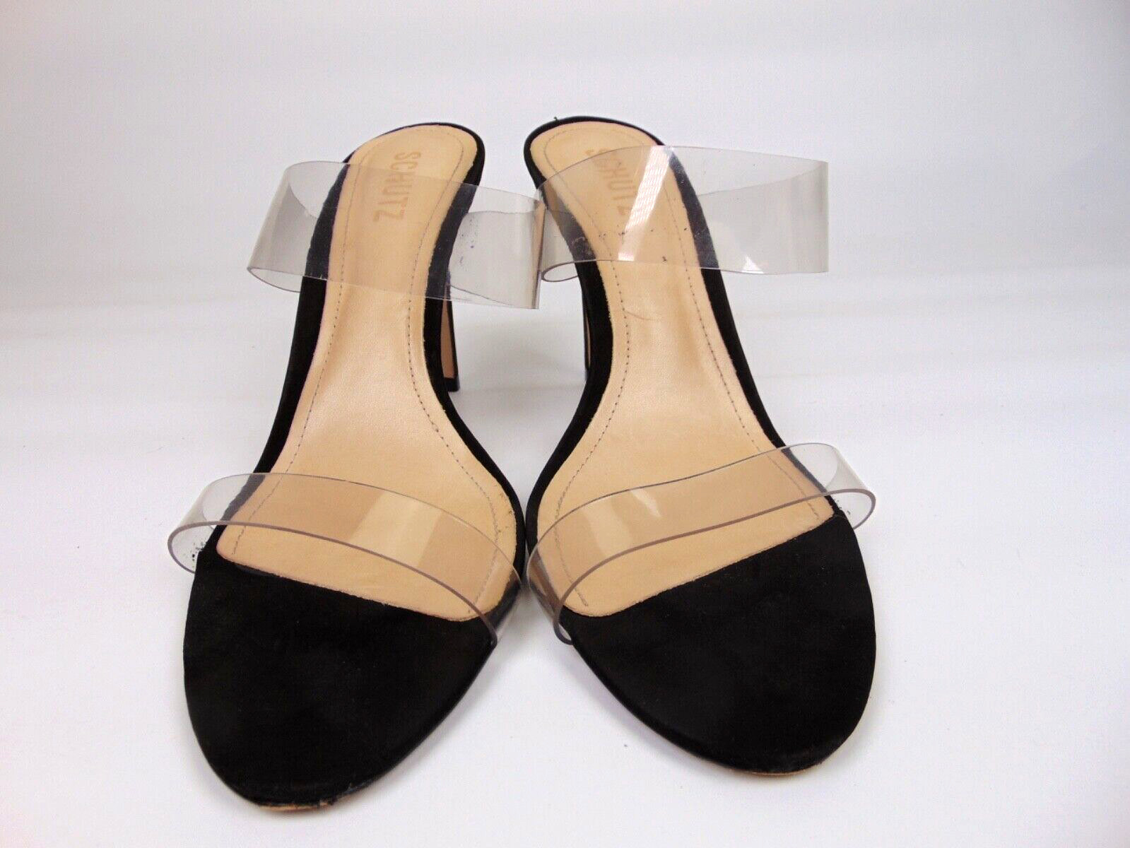 Schutz Womens Ariella Black Suede Slide Clear Heels Sandals Shoes Size 11.0 B,