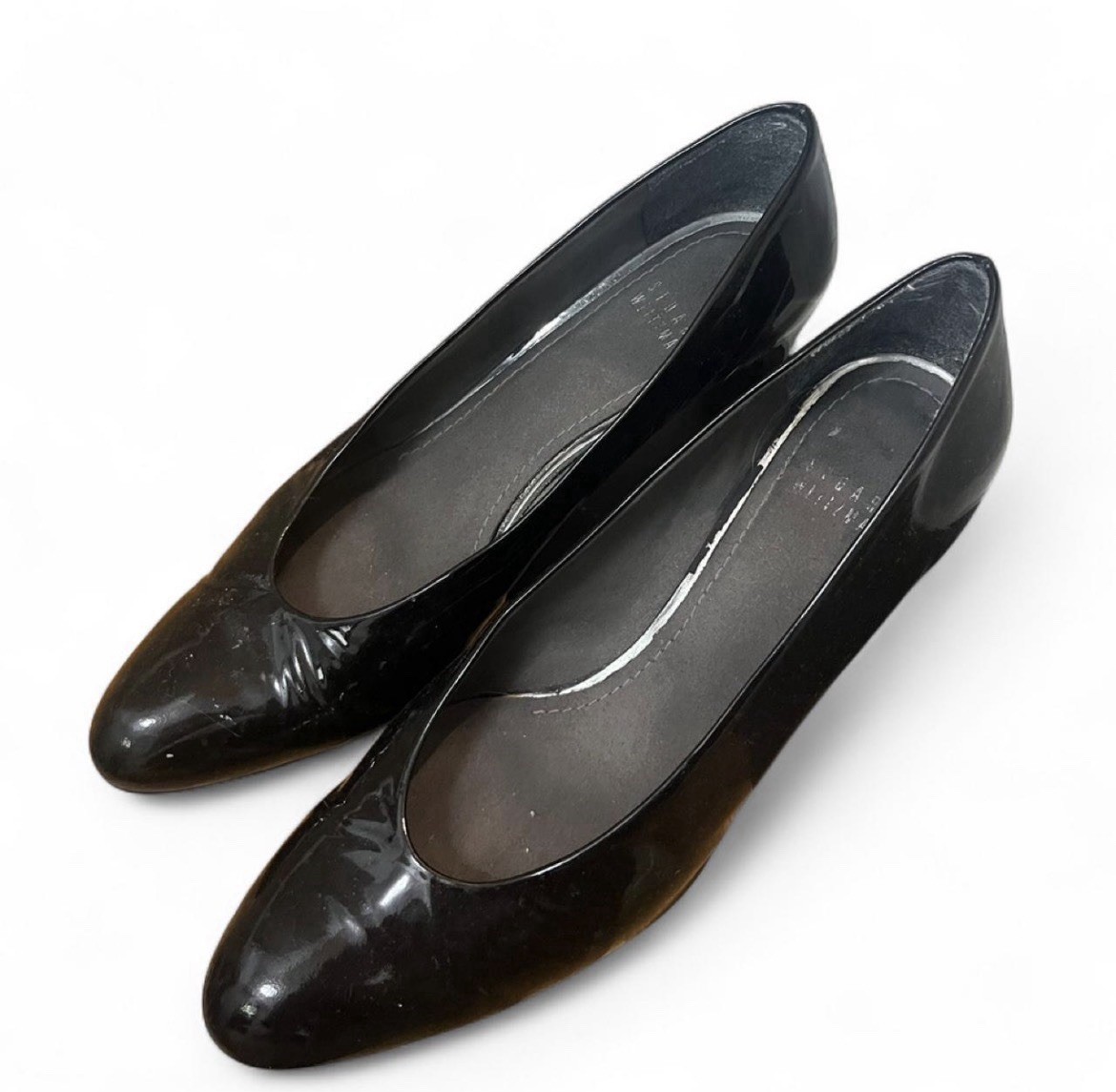Stuart Weitzman Black Patent Leather Women’s Round Toe Block Heel Pumps 8