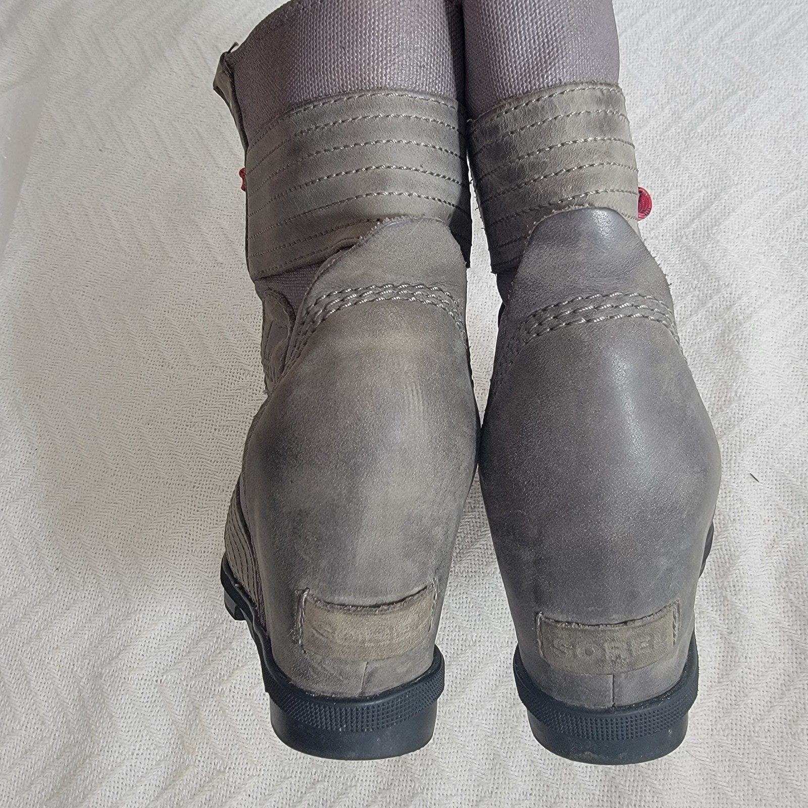 Sorel Lexie Hidden Wedge Ankle Combat Boot Waterproof Quarry Leather Size 9.5