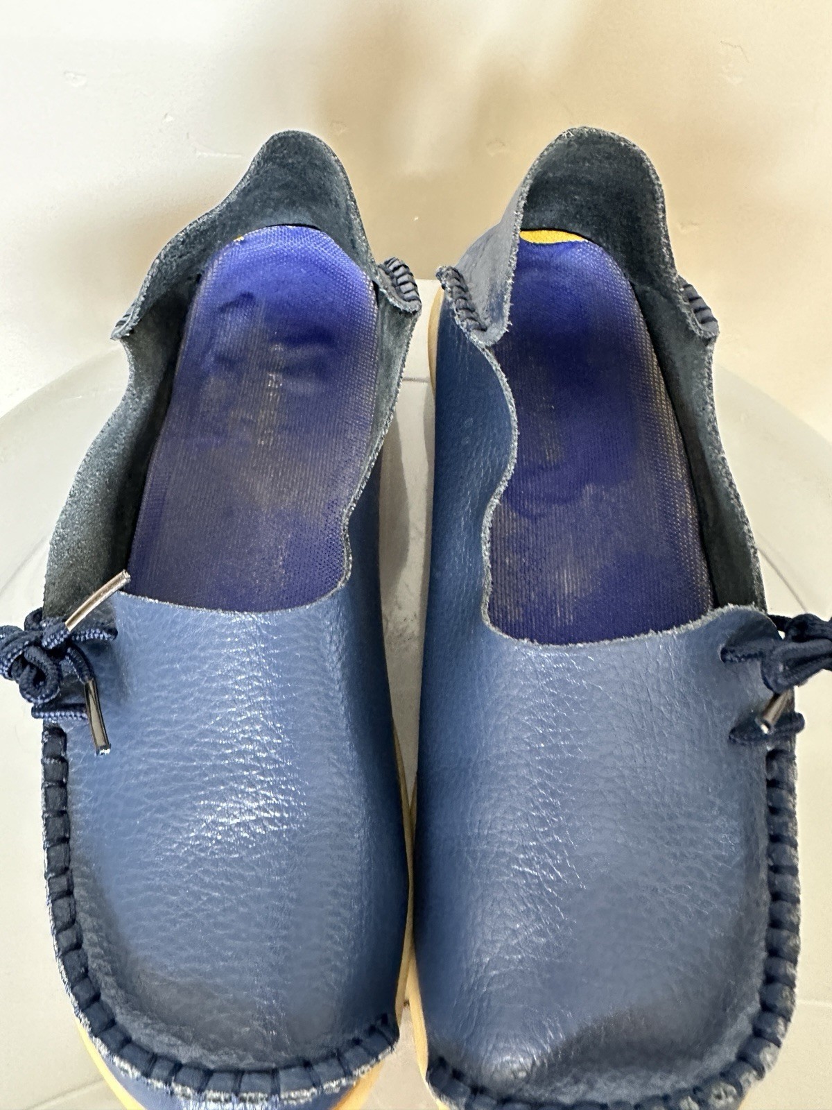 WOMENS SOFT LEATHER LOAFERS BLUE STICHED FLAT SLIP ON MOCCASIN CASUAL SHOES SZ 6
