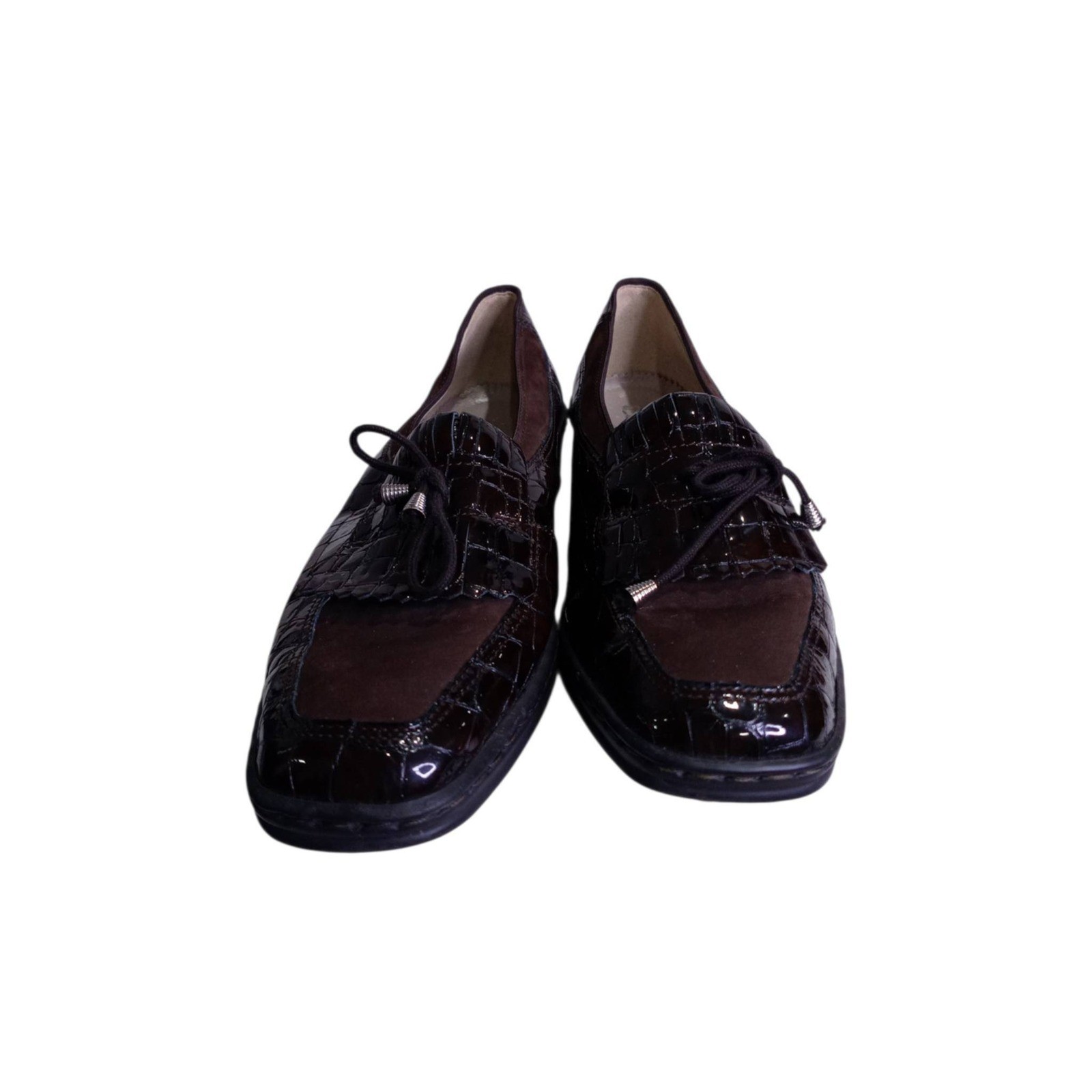 Ara Womens Brown Croc Embossed Patent Leather Suede Tassel Kiltie Loafers