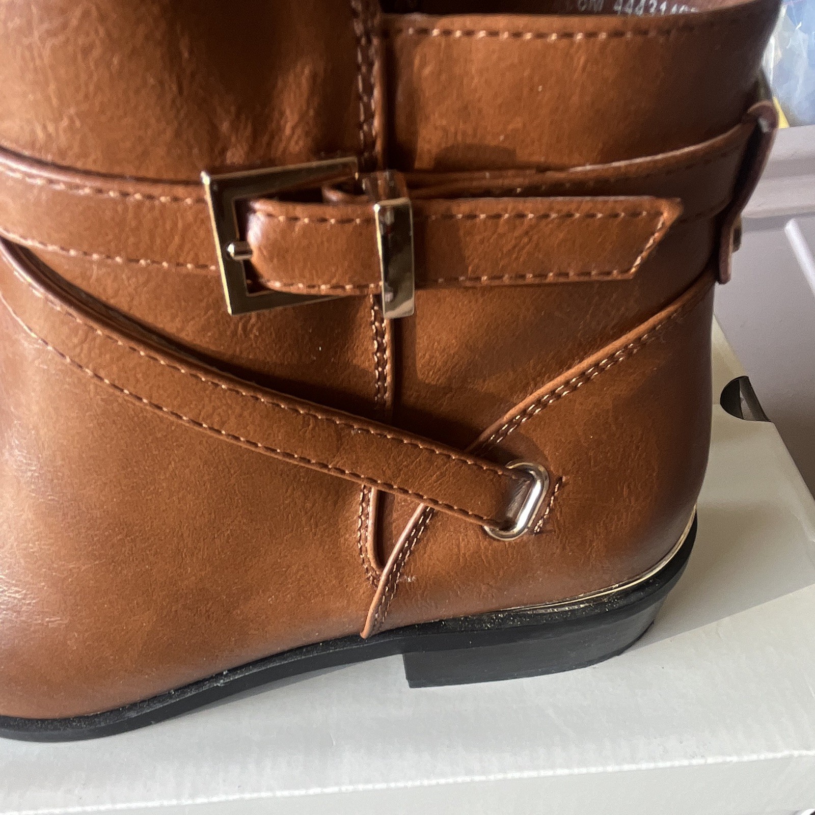 Comfort Women’s Brown Faux Leather Ankle Booties Side Zip Buckle Strap 8