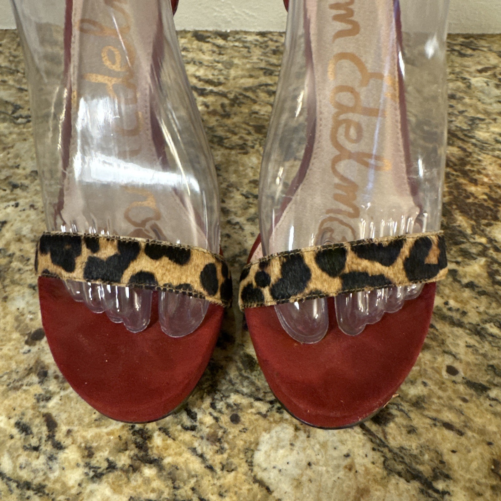 Sam Edelman Eleanor Animal Print Size 8 M Red Gold Ankle Strap Heels Shoes
