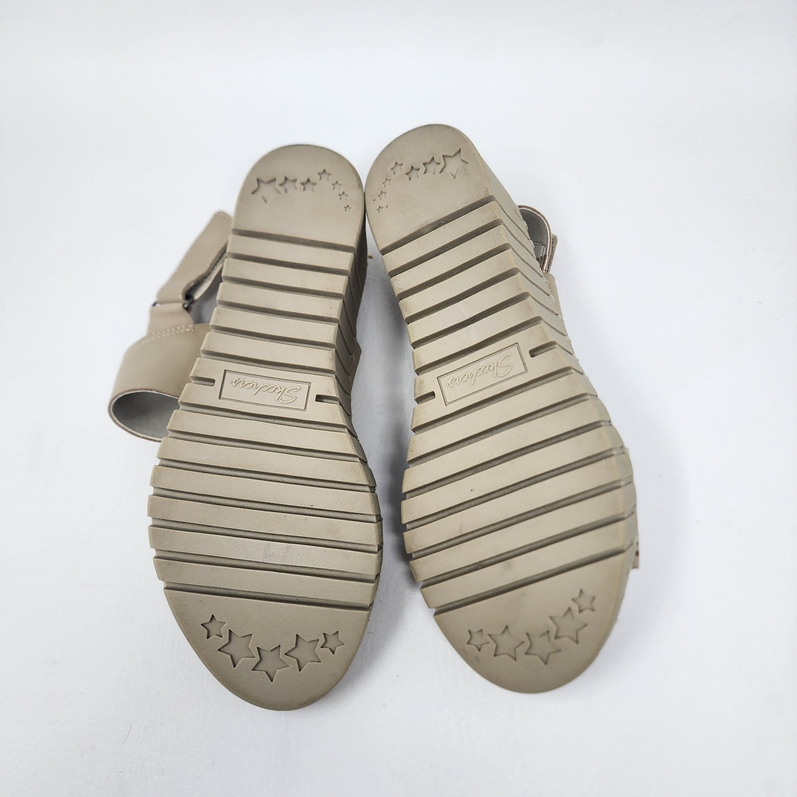 Skechers Luxe Foam Pier Ave Taupe Leather Wedge Slingback Sandals Size 9 Resort