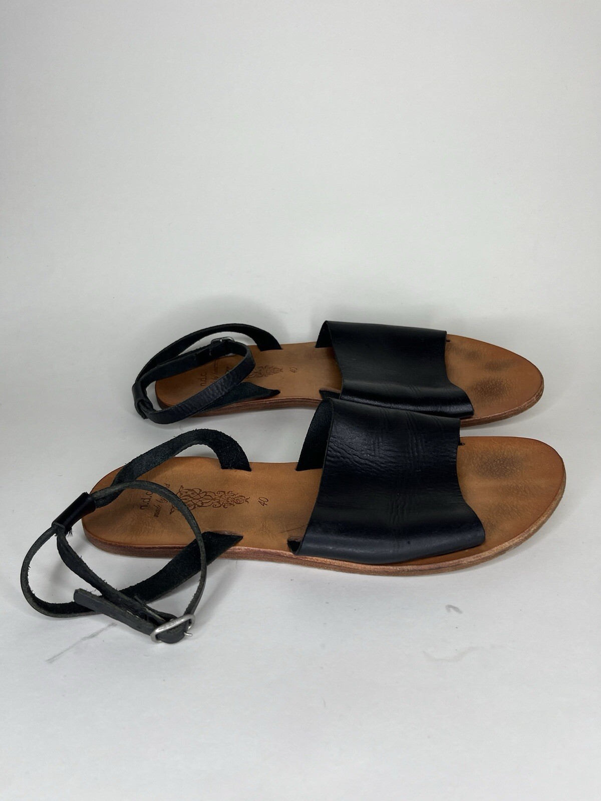 n.d.c. made by hand Sandals Flats Ankle Strap Women Size 40 US 9 Black Leather