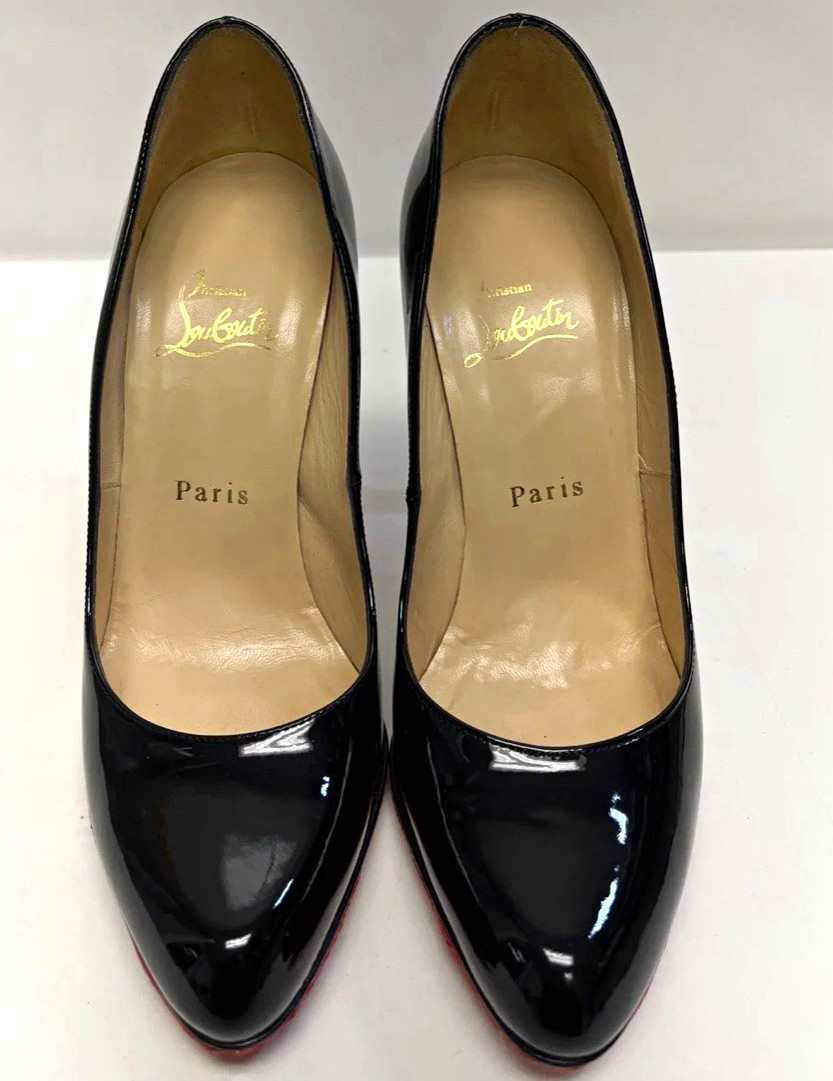 Christian Louboutin Black Patent Leather Pointed Toe Slip-On Pumps 6.5