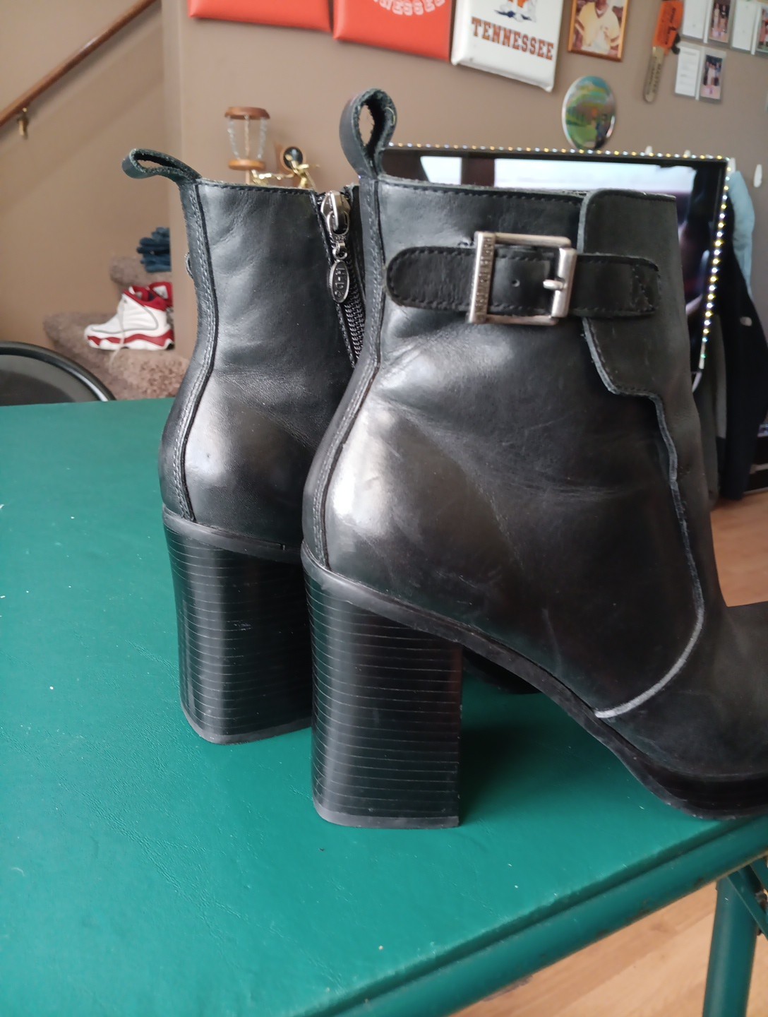 Womens Harley Davidson Zip Up Boots Black Leather Size 9