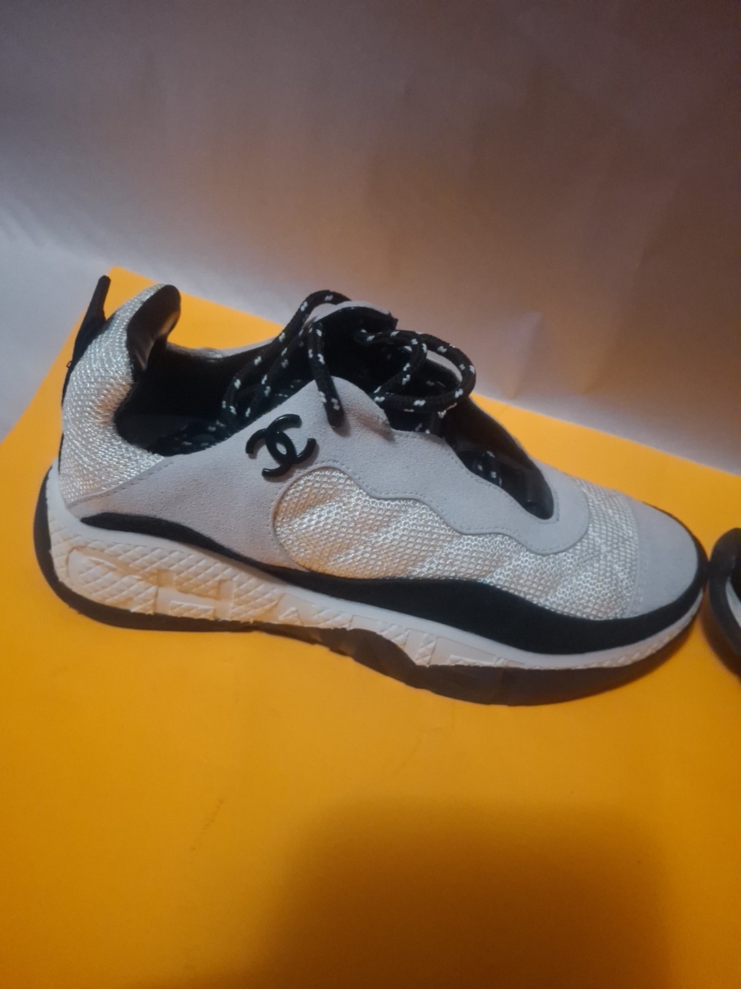 Chanel Mesh Suede Calfskin Quilted Sneakers White Ivory Womens Size 35/US 5