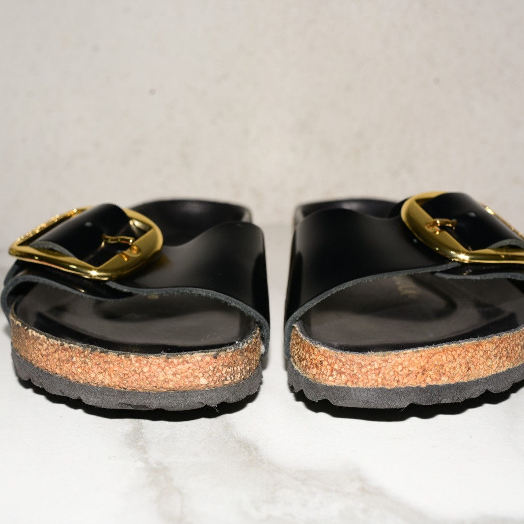 Birkenstock Madrid Shine Black Leather Big Buckle Women 38 N