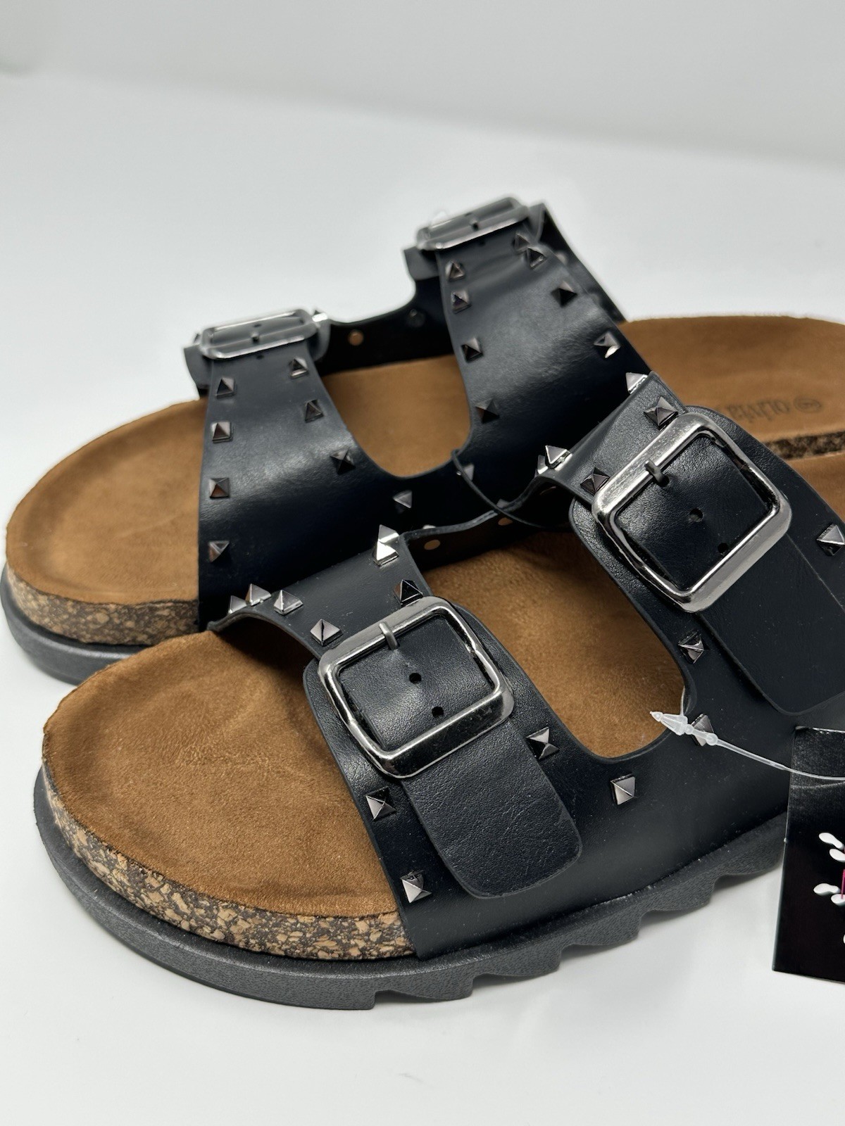 Olivia Miller Studded Sandals Womens 9 Black Strappy Buckle Flats Festival NWT