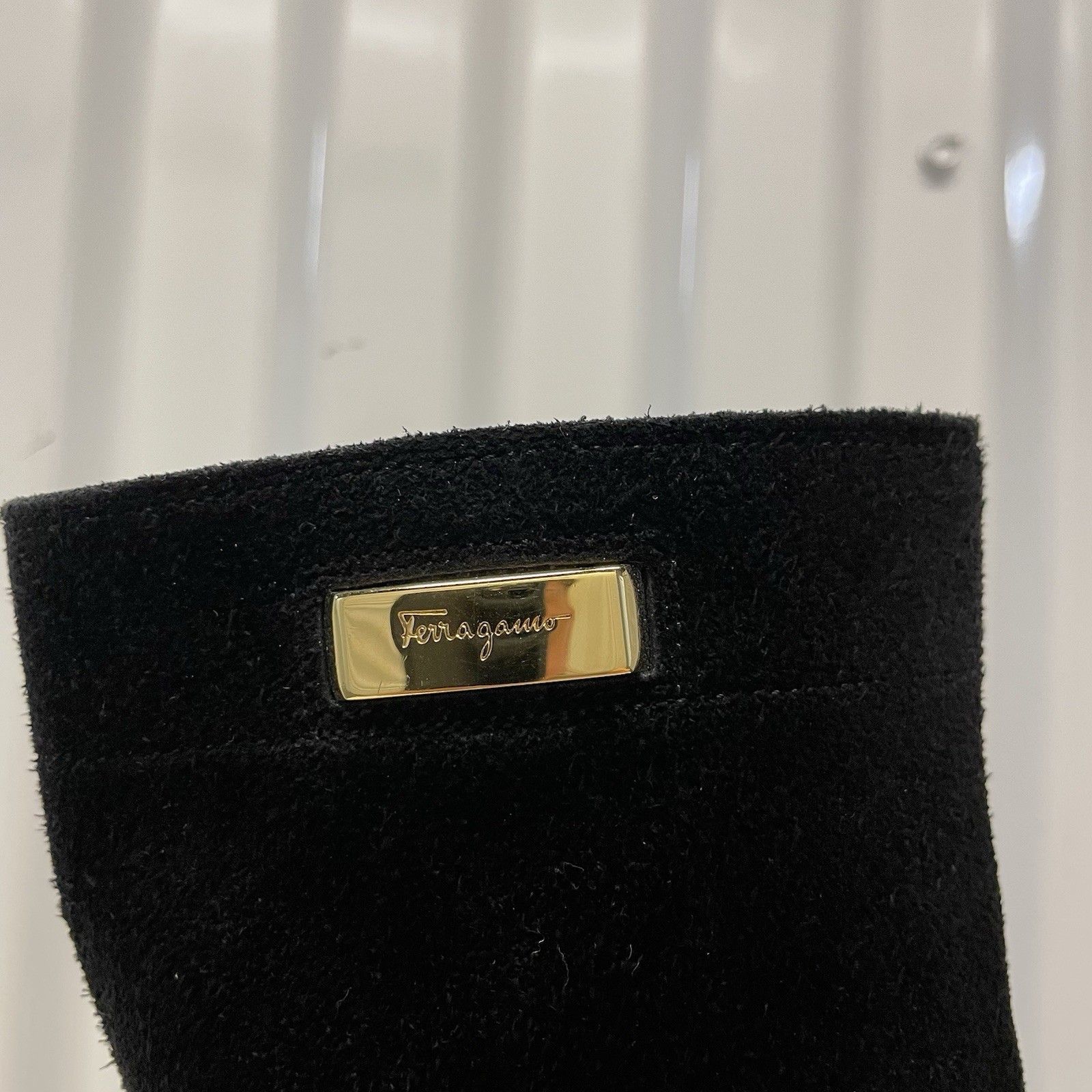Vintage 90s Ferragamo Black Suede Logo Ankle Boots Women’s 5.5 B