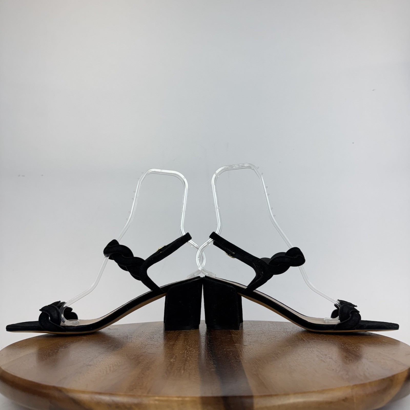 Womens Stuart Weitzman Twistie Black Suede Strappy Block Heel Sandals Size 11 B