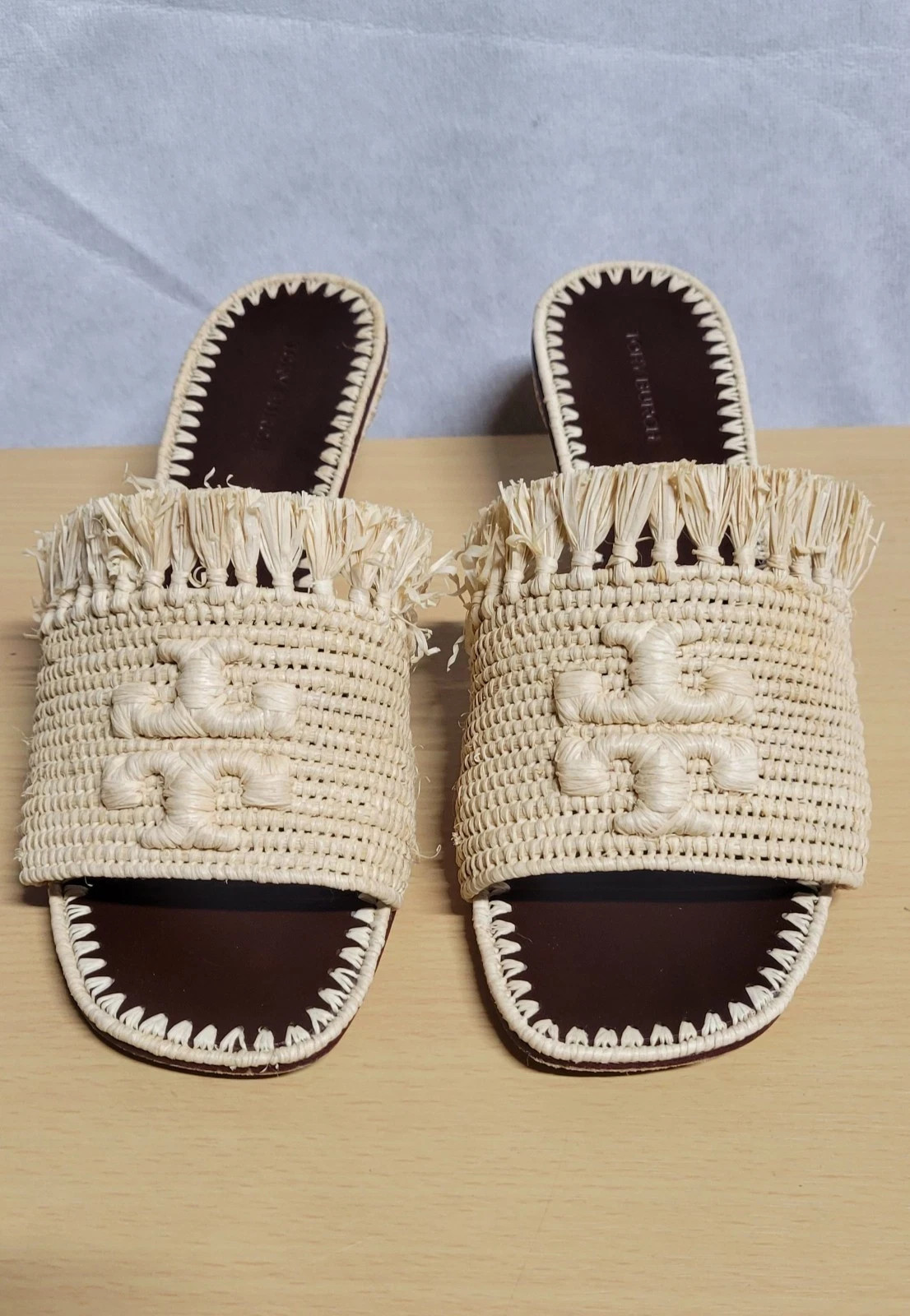 TORY BURCH Raffia Kitten Heels Slides Natural Eleanor 7M FREE SHIPPING!!