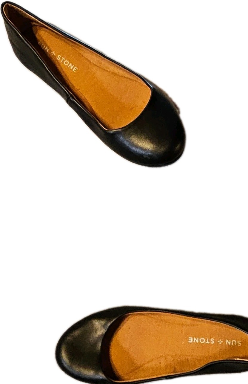 Sun+Stone Microfiber Eliana Black Ballet Flats Retro Size 5 1/2 Casual Workwear