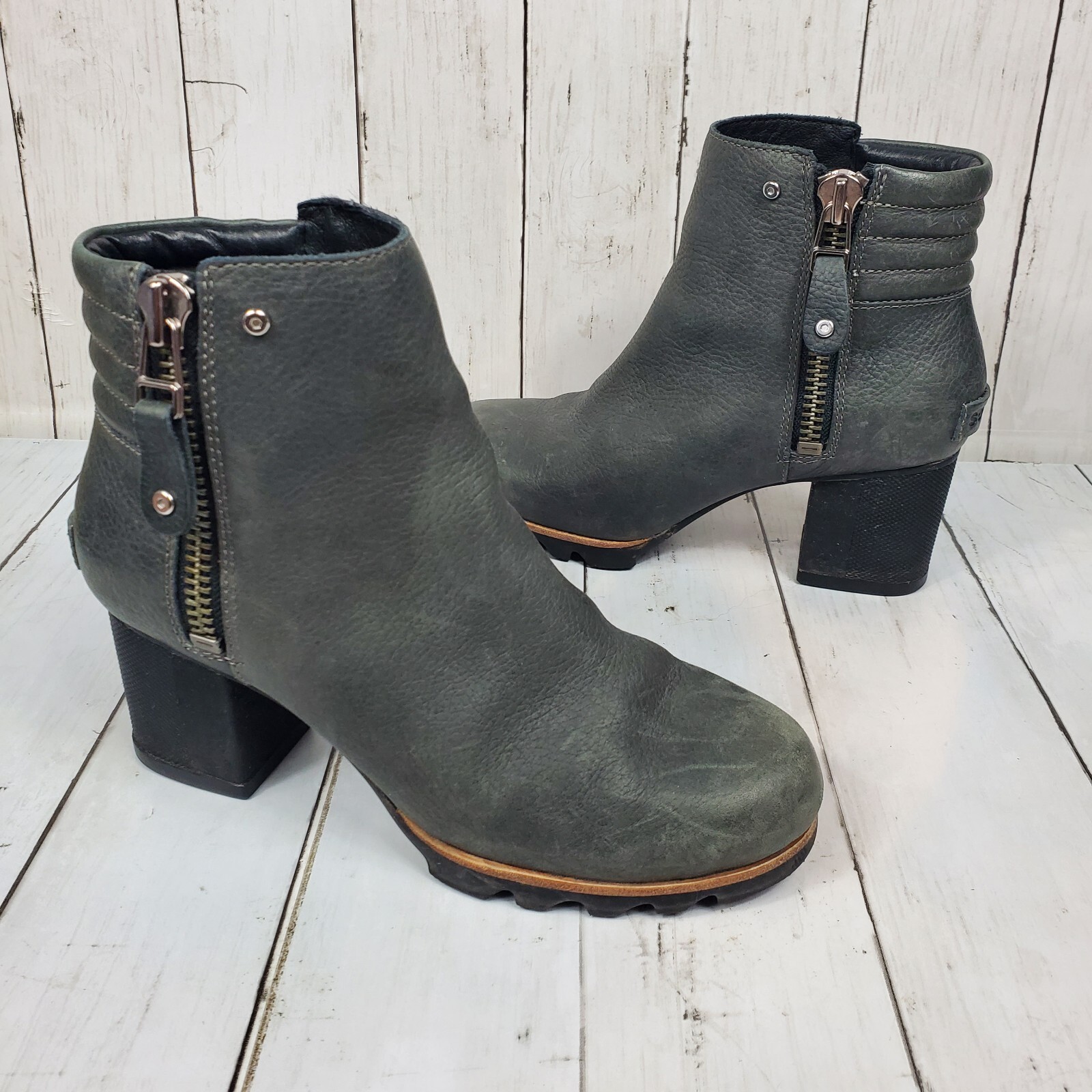 SOREL Danica Waterproof Ankle Bootie Sz 7.5 Gray Quarry Black Leather NL2547-052