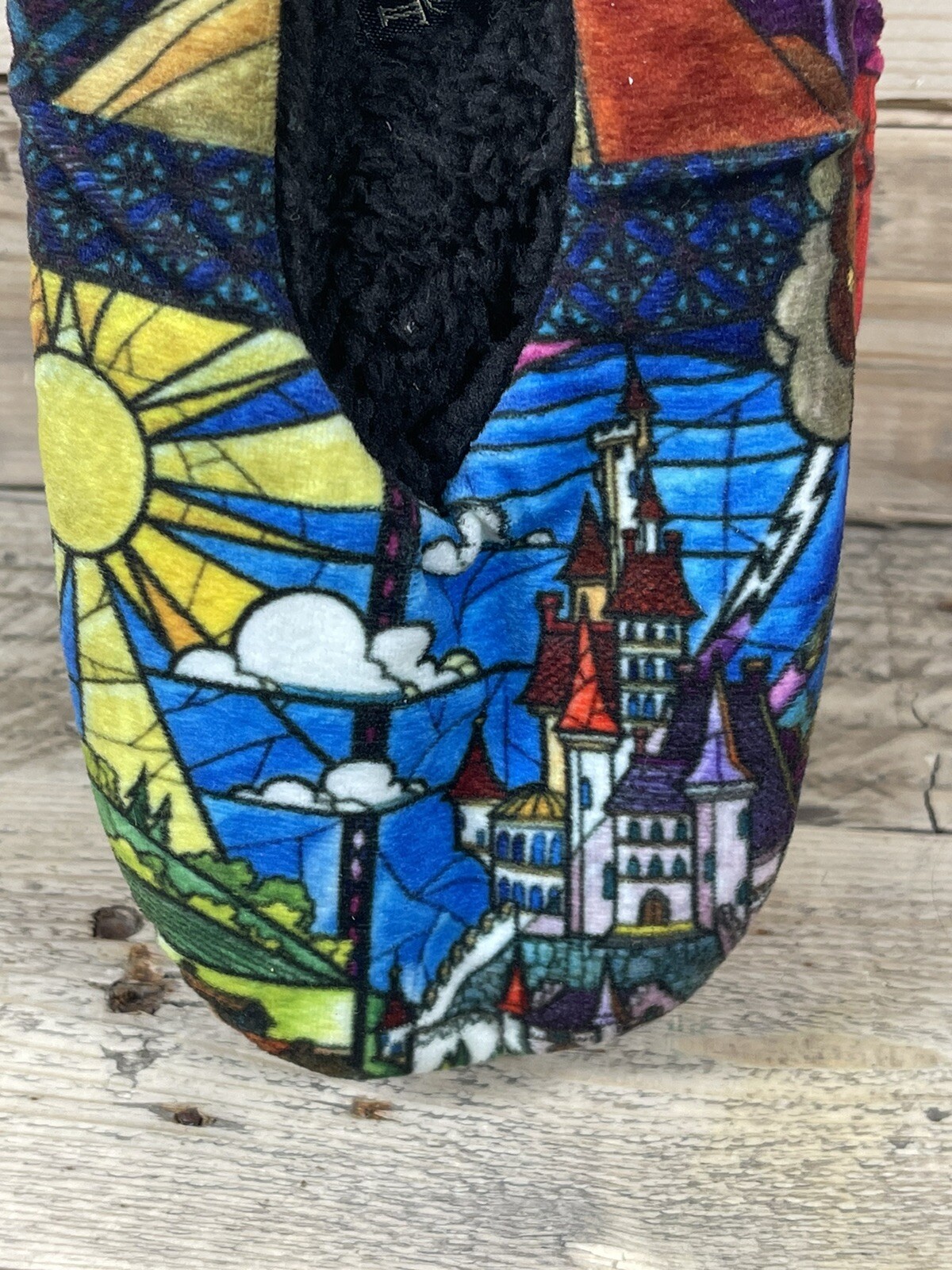 Beauty And The Beast Disney Slippers (M) Women Stained Glass Prince Fleece Socks