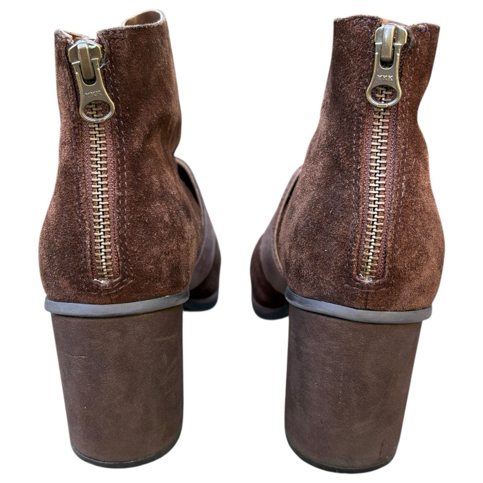 Korks Womens 7.5M Ankle Boots Chocolate Brown Suede Leather Buckle Block Heel