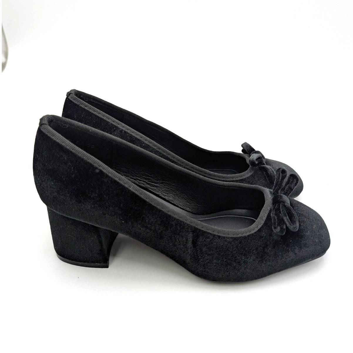 Top Moda Elba Square Toe Heel Pump Velvet Bow Front Womens Black Size US8 EU39