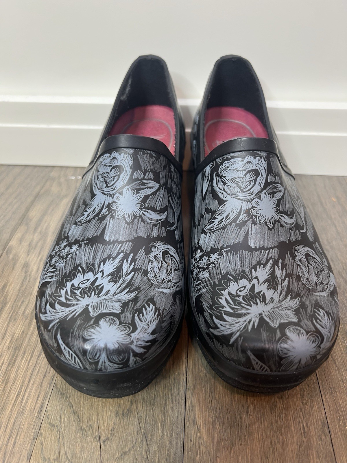 Dansko Richelle Floral Clog Waterproof Slip On Rain Garden Shoes Size 37 Black
