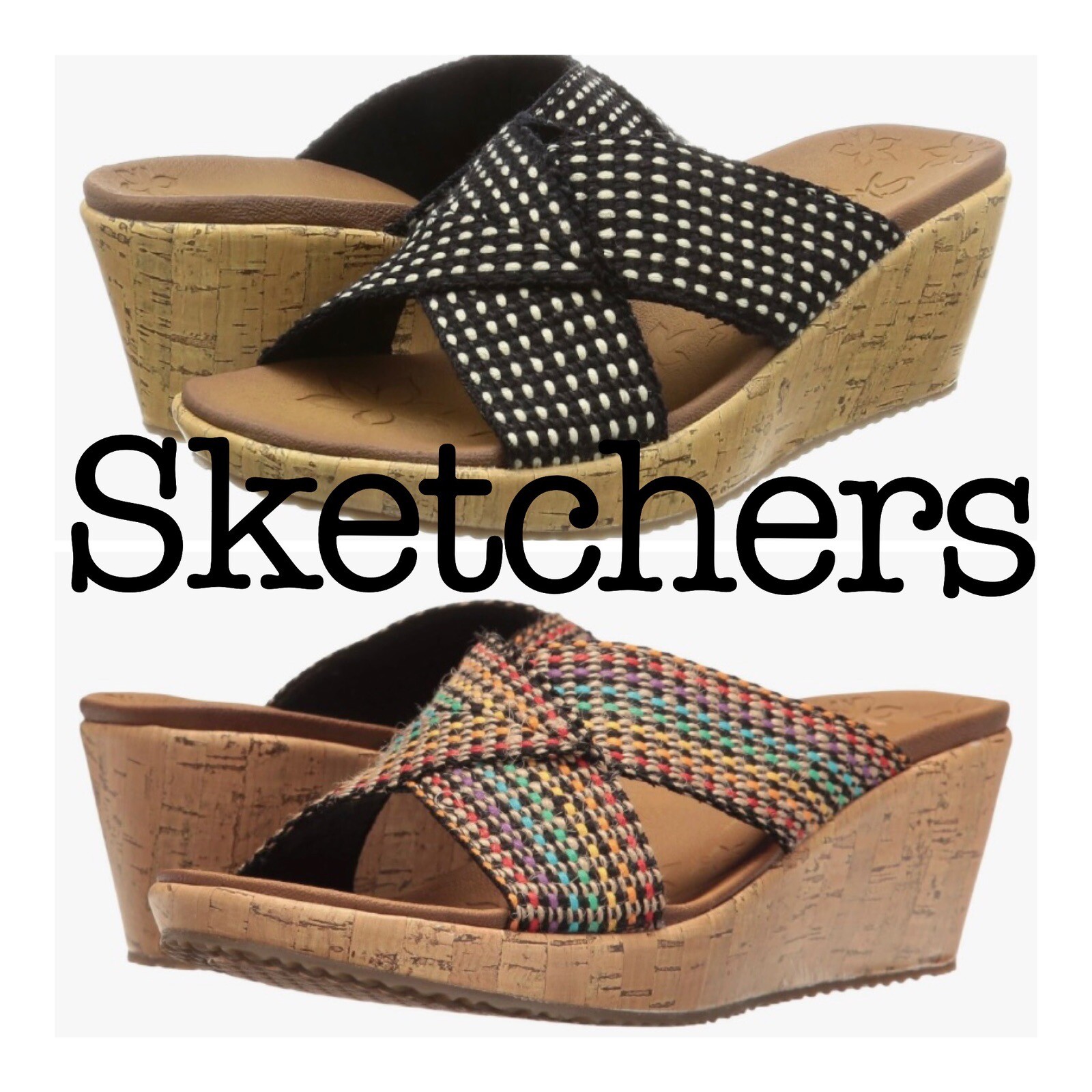 Cali From Skechers Luxe-Foam Beverlee Delighted Sandals Faux Cork Wedge Womens