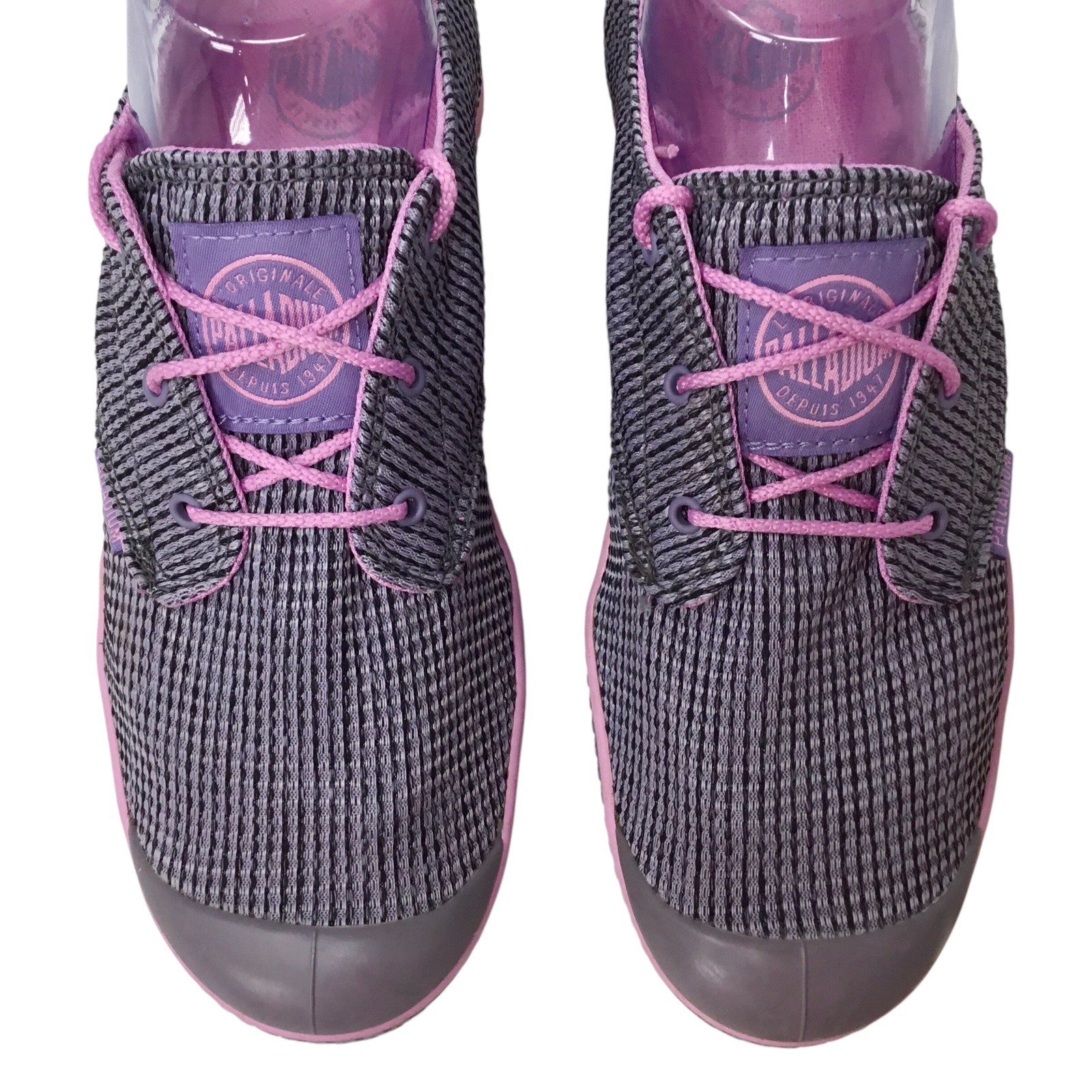 Palladium Slim Oxford Woven Sneakers Pink Black Womens Size 7.5 Lace Up Lug Sole
