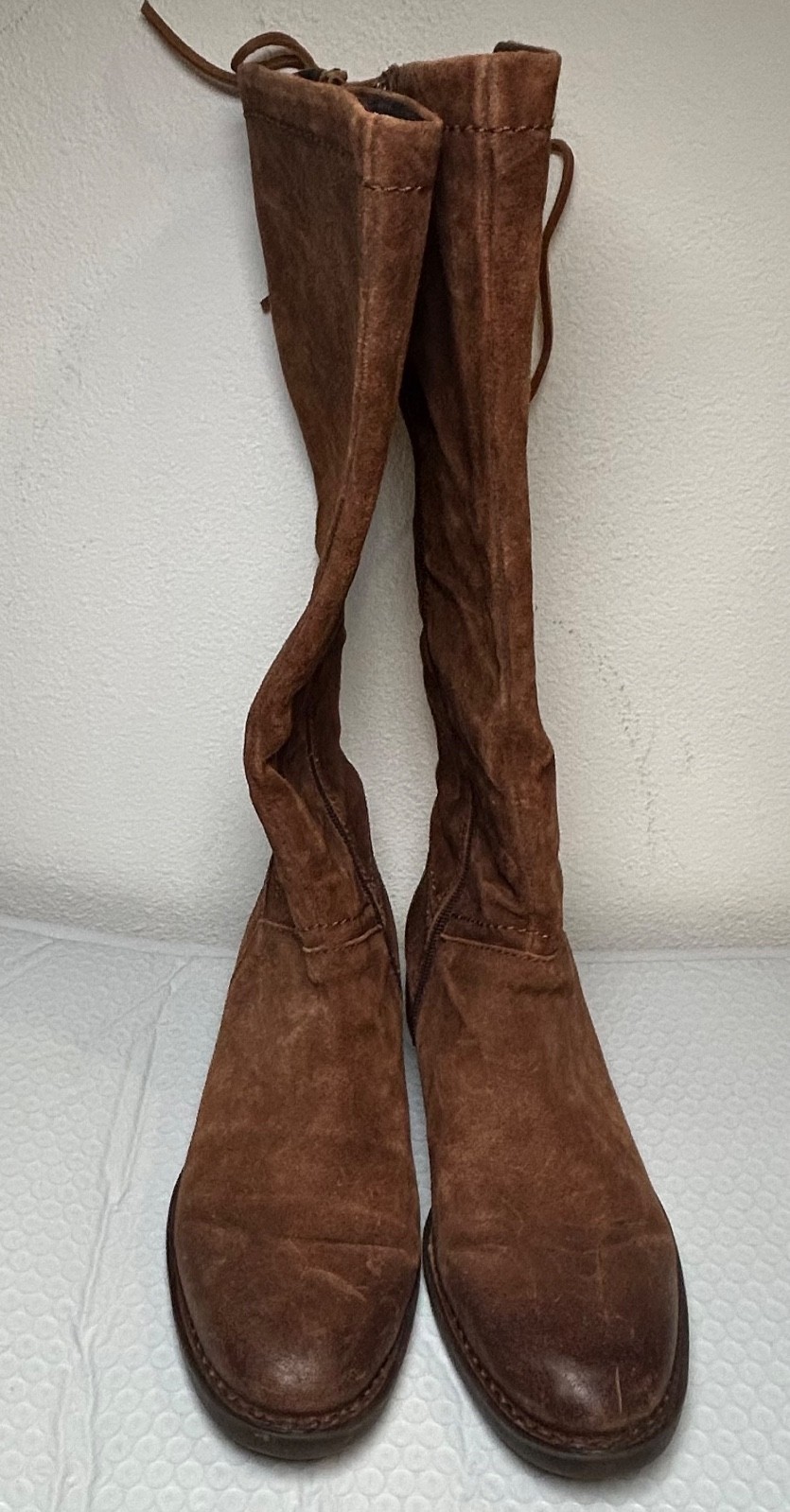 Born Hayden Tall Riding Boots Womens 8 Rust Tobacco Distressed Leather Lace Zip