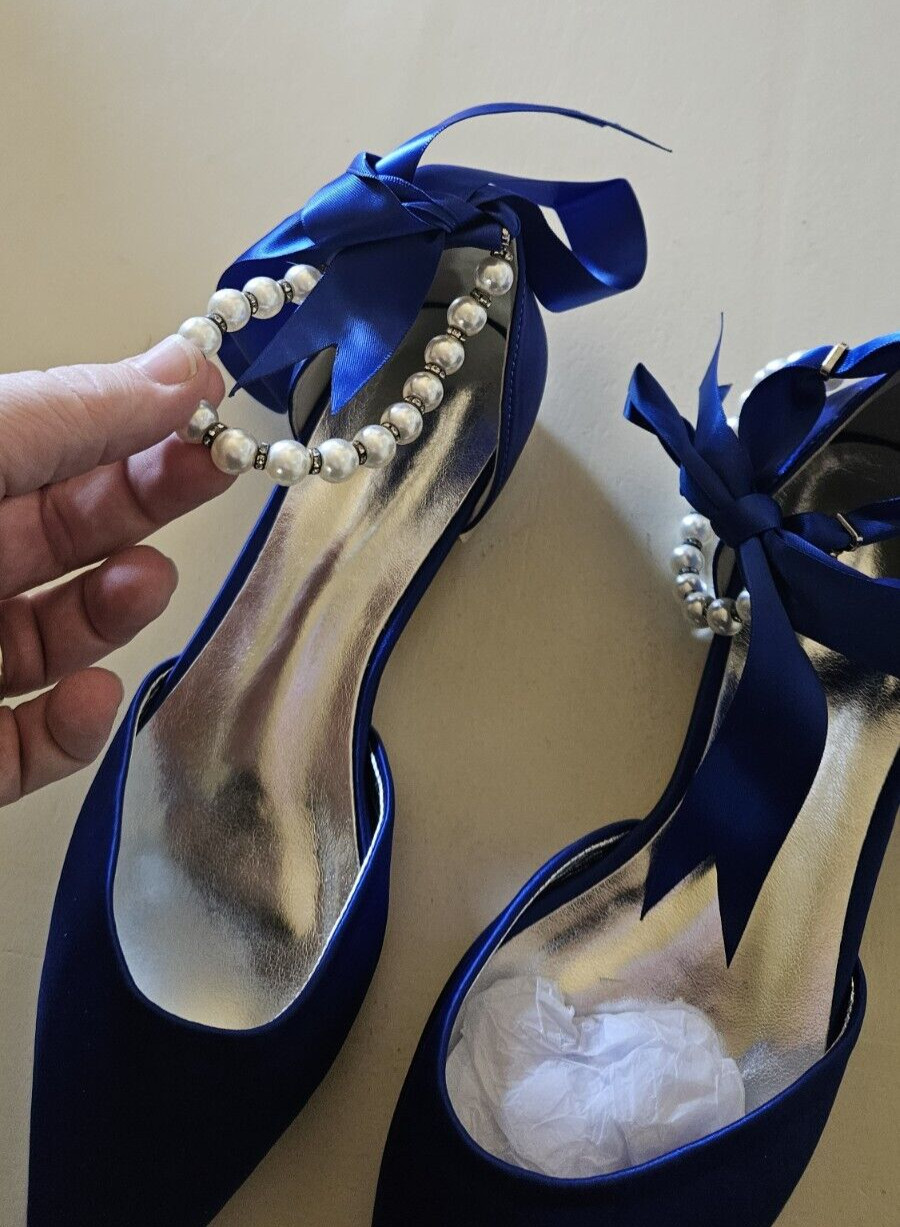 Royal Blue Wedding Closed Toe Woman’s Flats Size 40/8.5 with Pearls Flats
