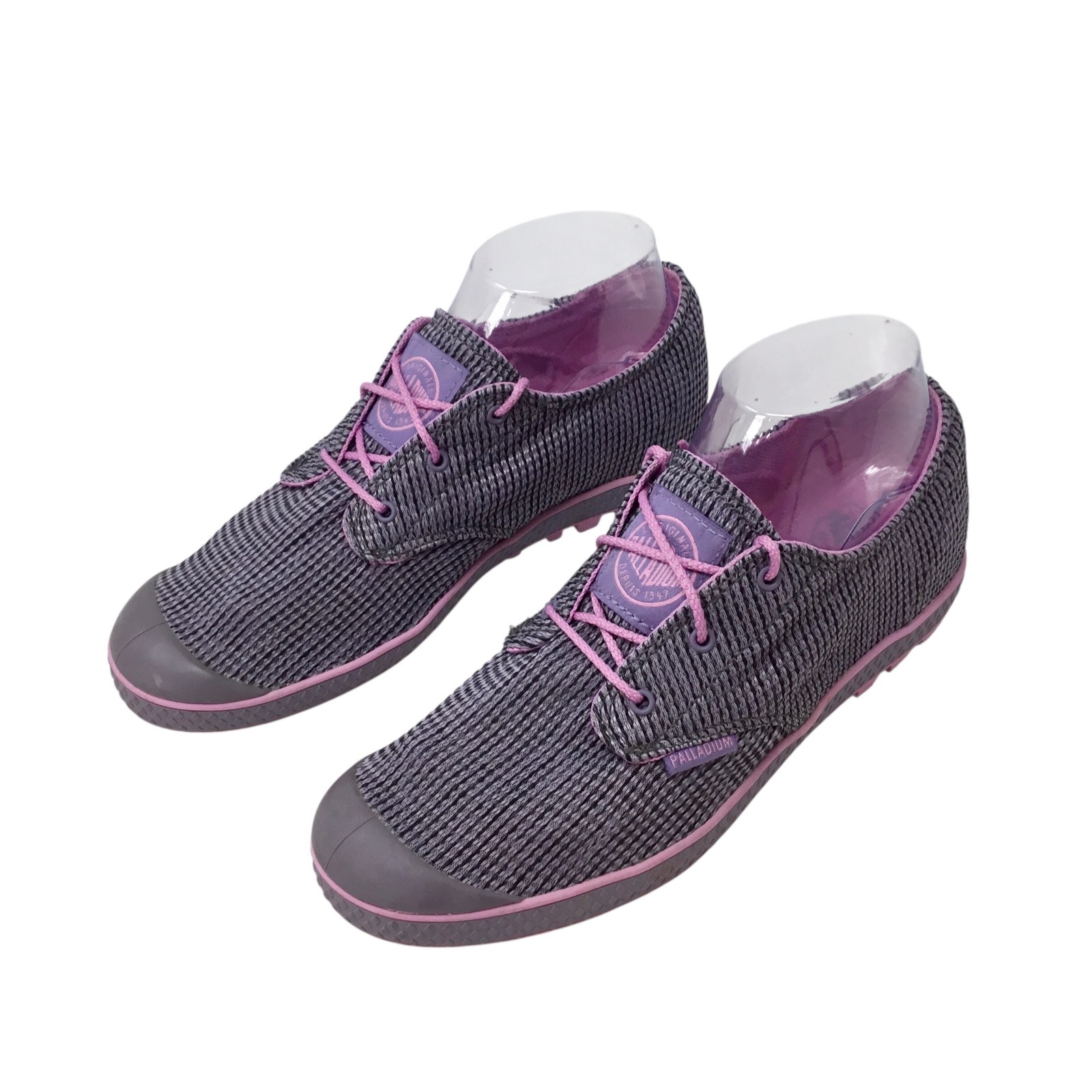 Palladium Slim Oxford Woven Sneakers Pink Black Womens Size 7.5 Lace Up Lug Sole