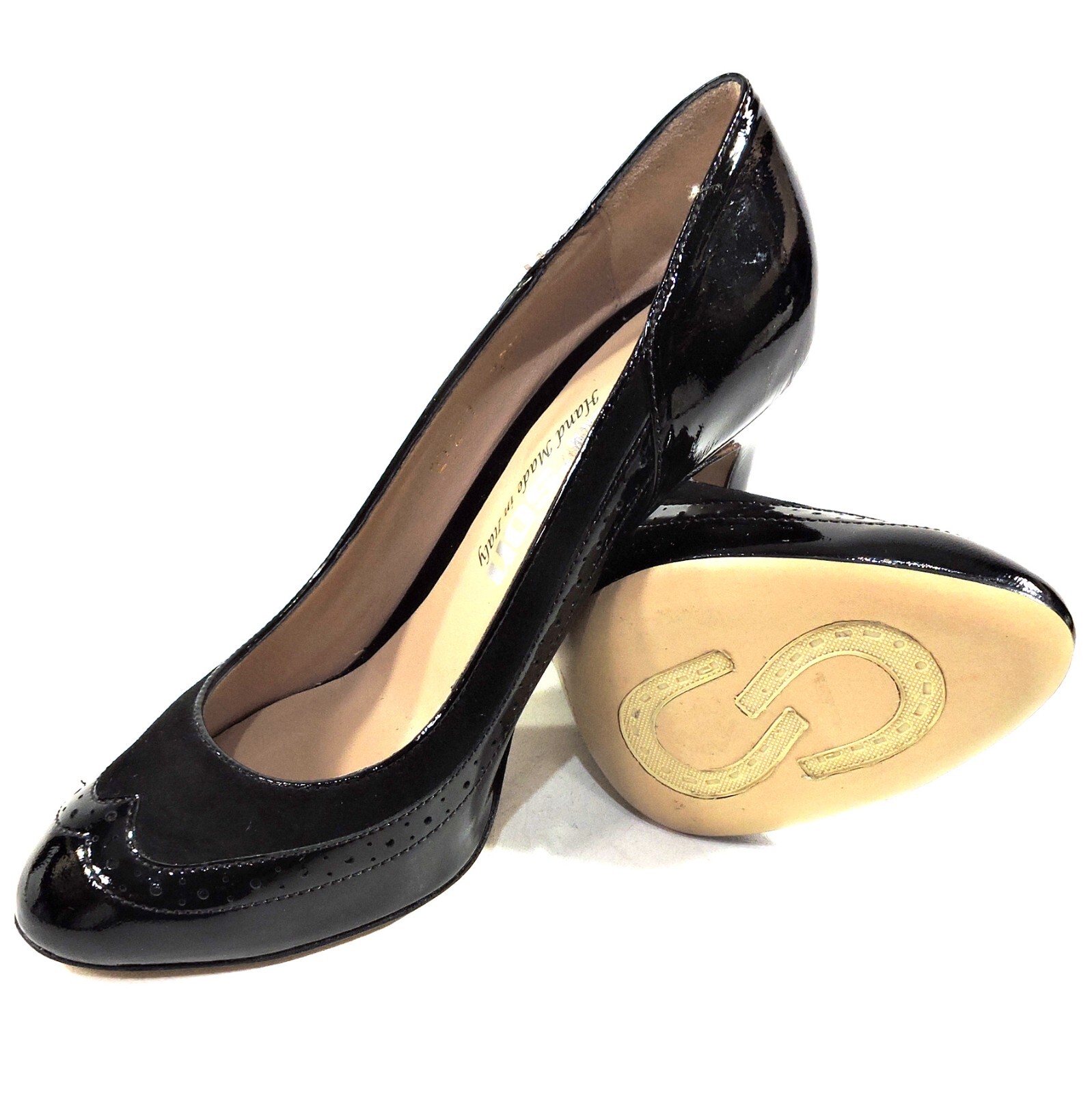 PAKERSON 🇮🇹 WOMEN’S PATENT LEATHER & SUEDE COMFORT HEELED PUMPS
