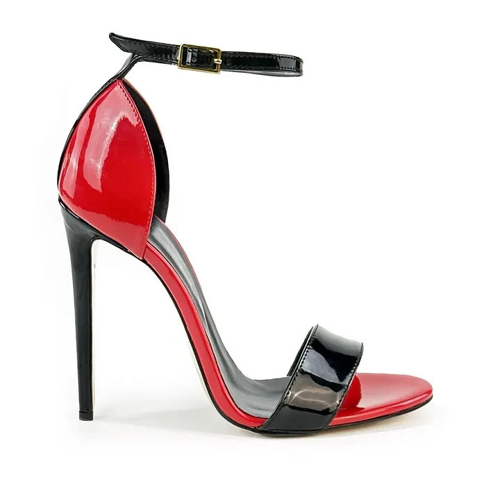 Red and Black Patent Leather Ankle Strap Heeled Sandals ws1913095