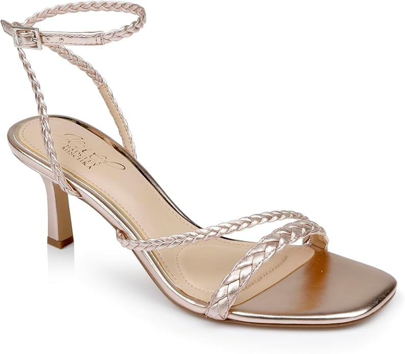 Jewel Badgley Mischka Women Helia Asymmetrical Evening Sandals Rose Gold Size 10
