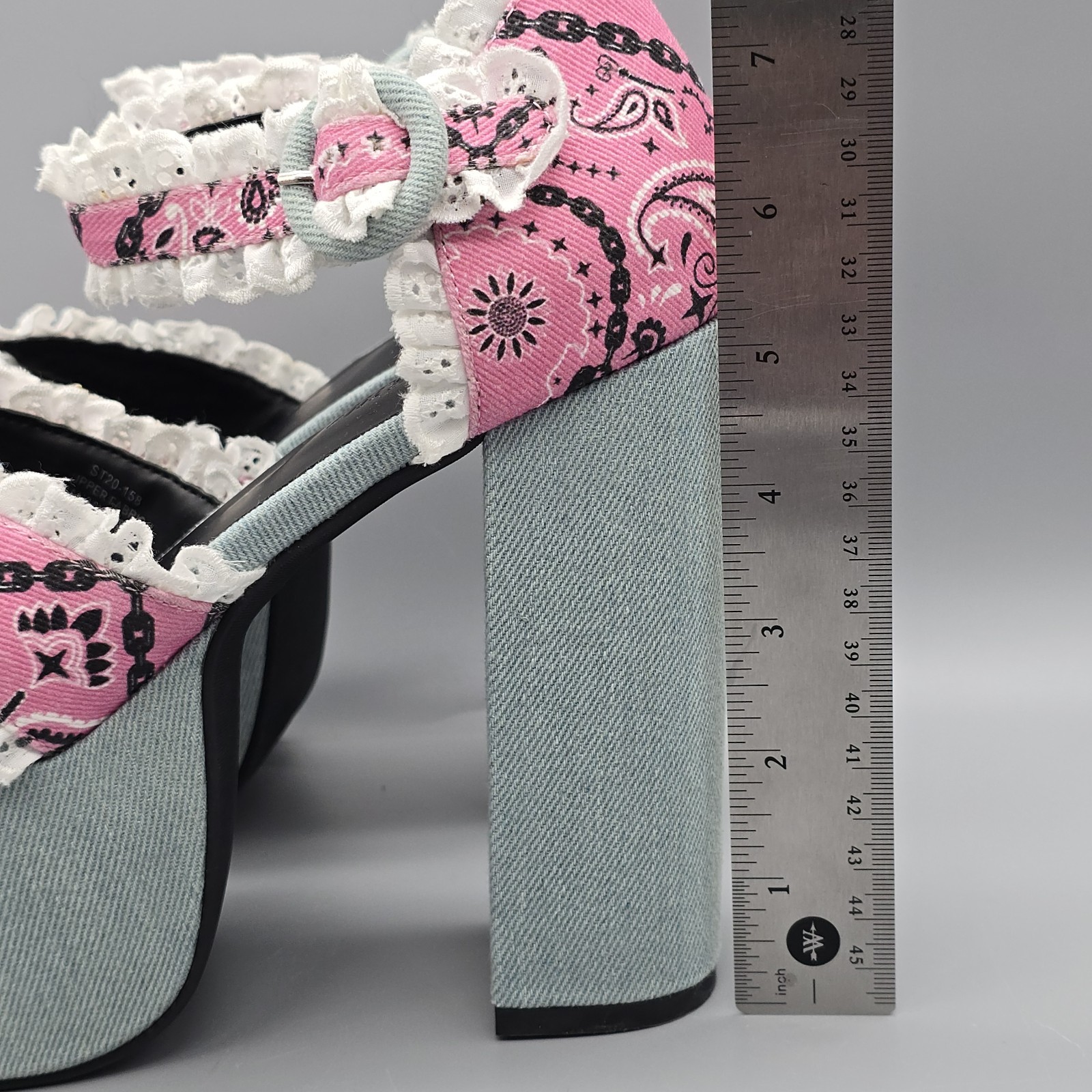 Dolls Kill Denim Pink Bandana Eyelet Platform Heels by Sugar Thrillz Size 9 M
