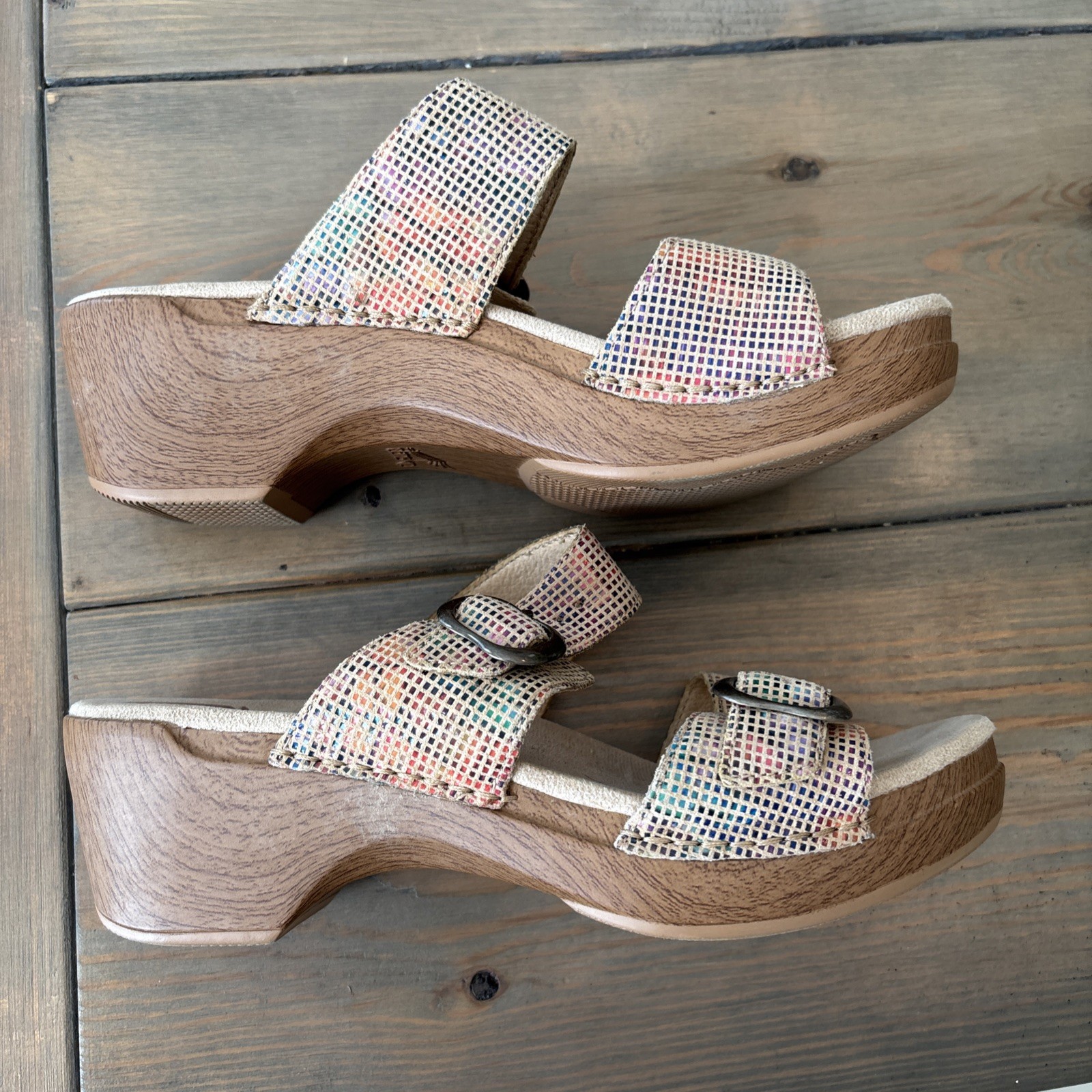 Dansko Sophie Sandals Women’s 9 EU 40 Textured Stained Glass Slide Heels Buckle