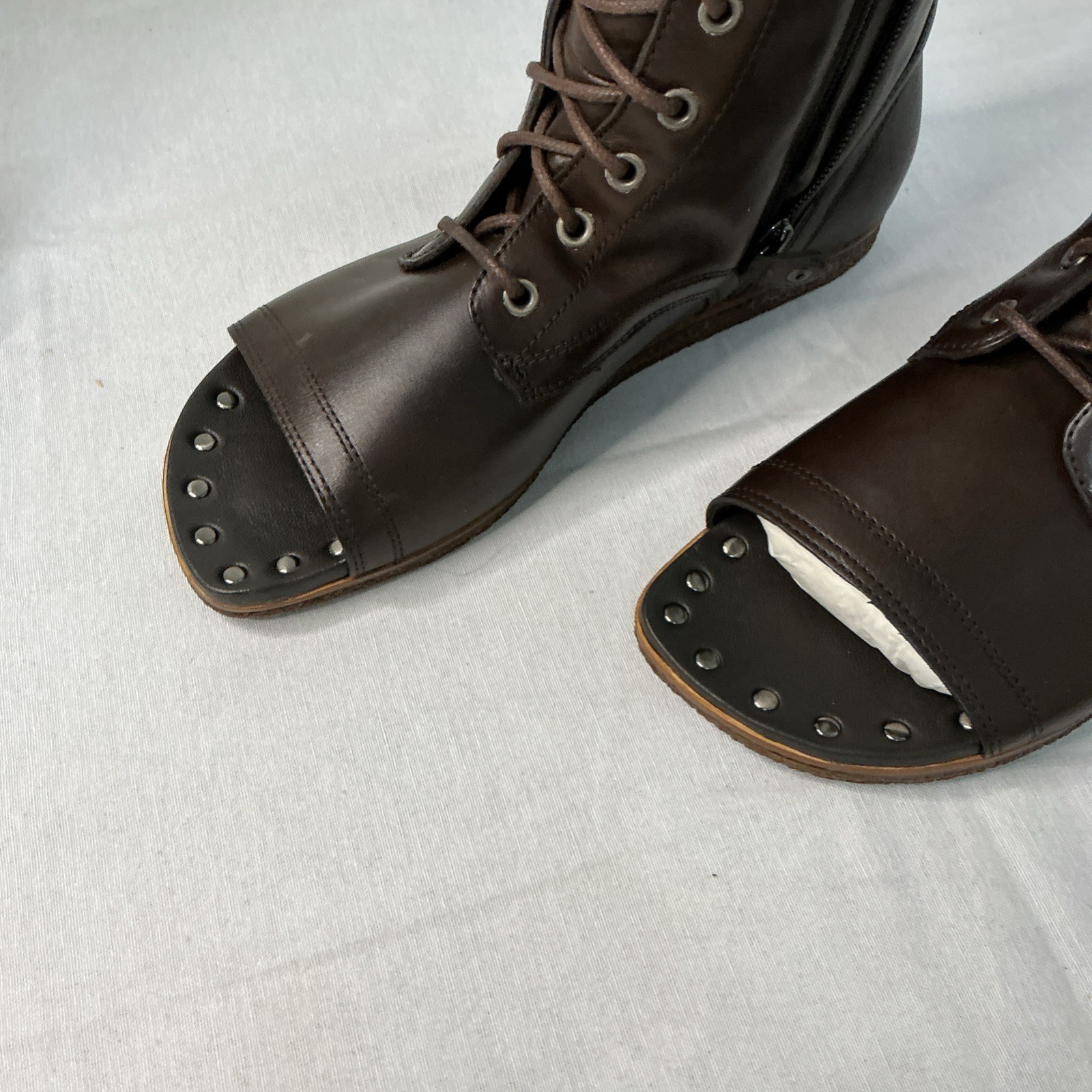 Lisa For Donald J Pline 8.5M Expresso Calf Leather Studded Open Toe Boots NIB
