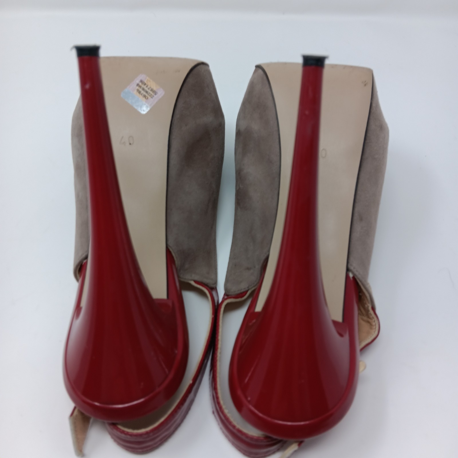 Mario Muzi Suede Red Patent Platform Slingback Peep Toe 5in Heels EU 40 US 9 9.5