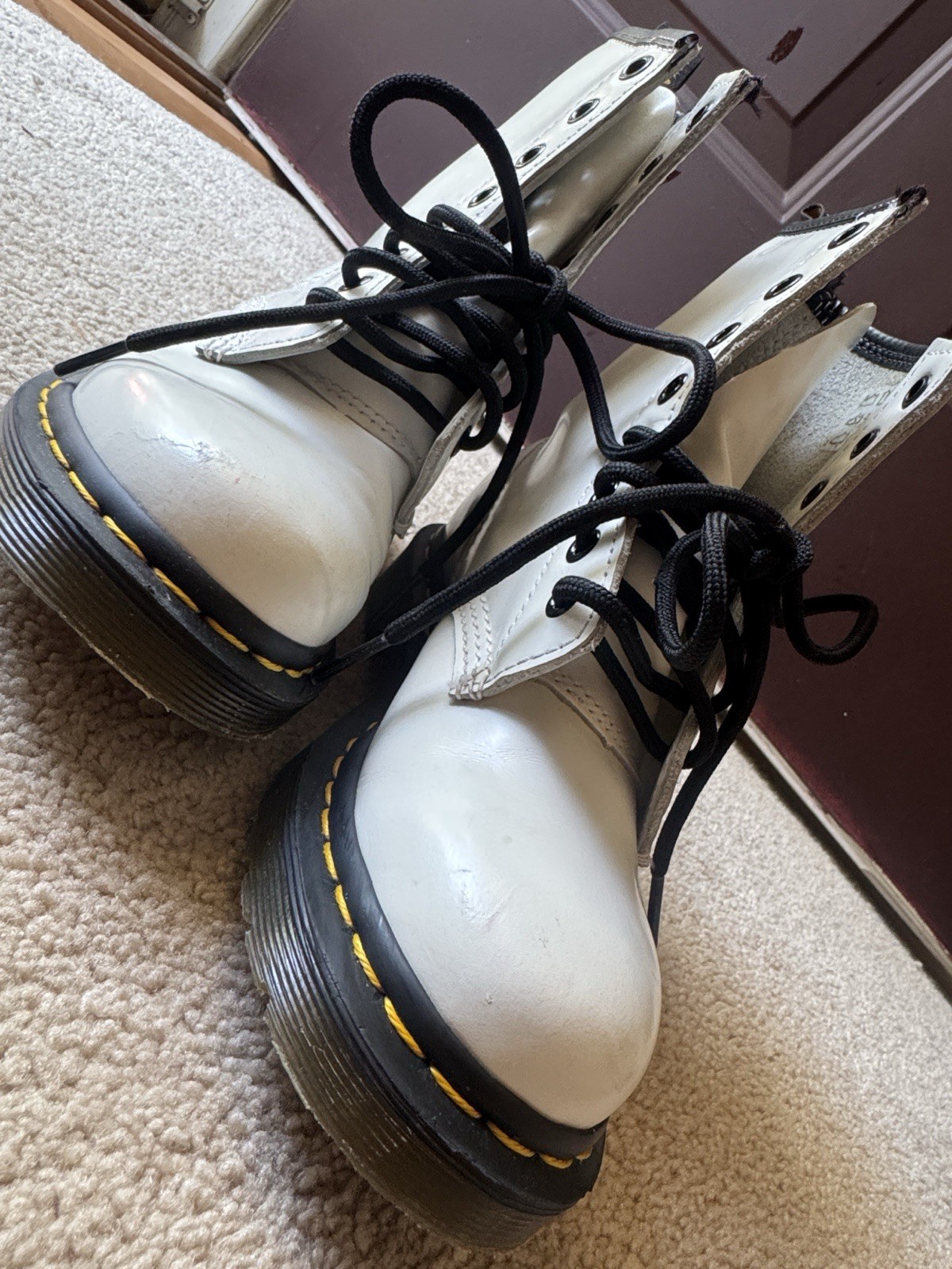 Dr. Martens Women’s White Leather Ankle Combat Boots Lace Up US 5 EU 36