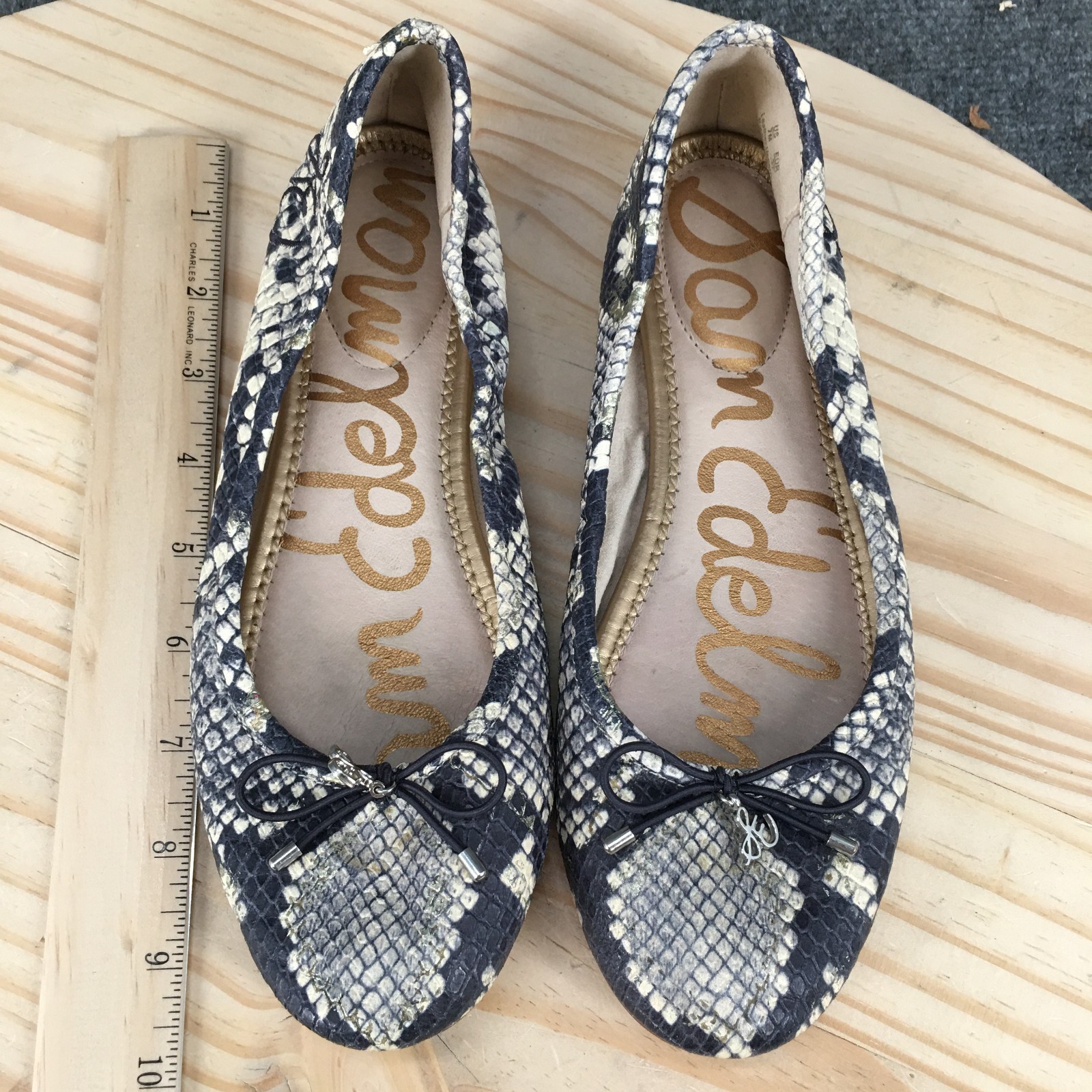 Sam Edelman Felicia Shoes Womens 7 M Snake Embossed Ballet Flats Blue White