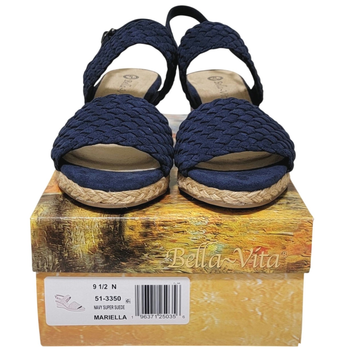 Bella Vita Mariella Slingback Espadrille Wedge Sandals Size US 9.5N Navy Blue