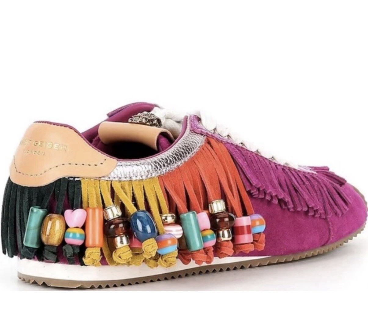 Kurt Geiger London Islington Suede Beaded Tassel Fringe Sneakers Fuchsia US7.5