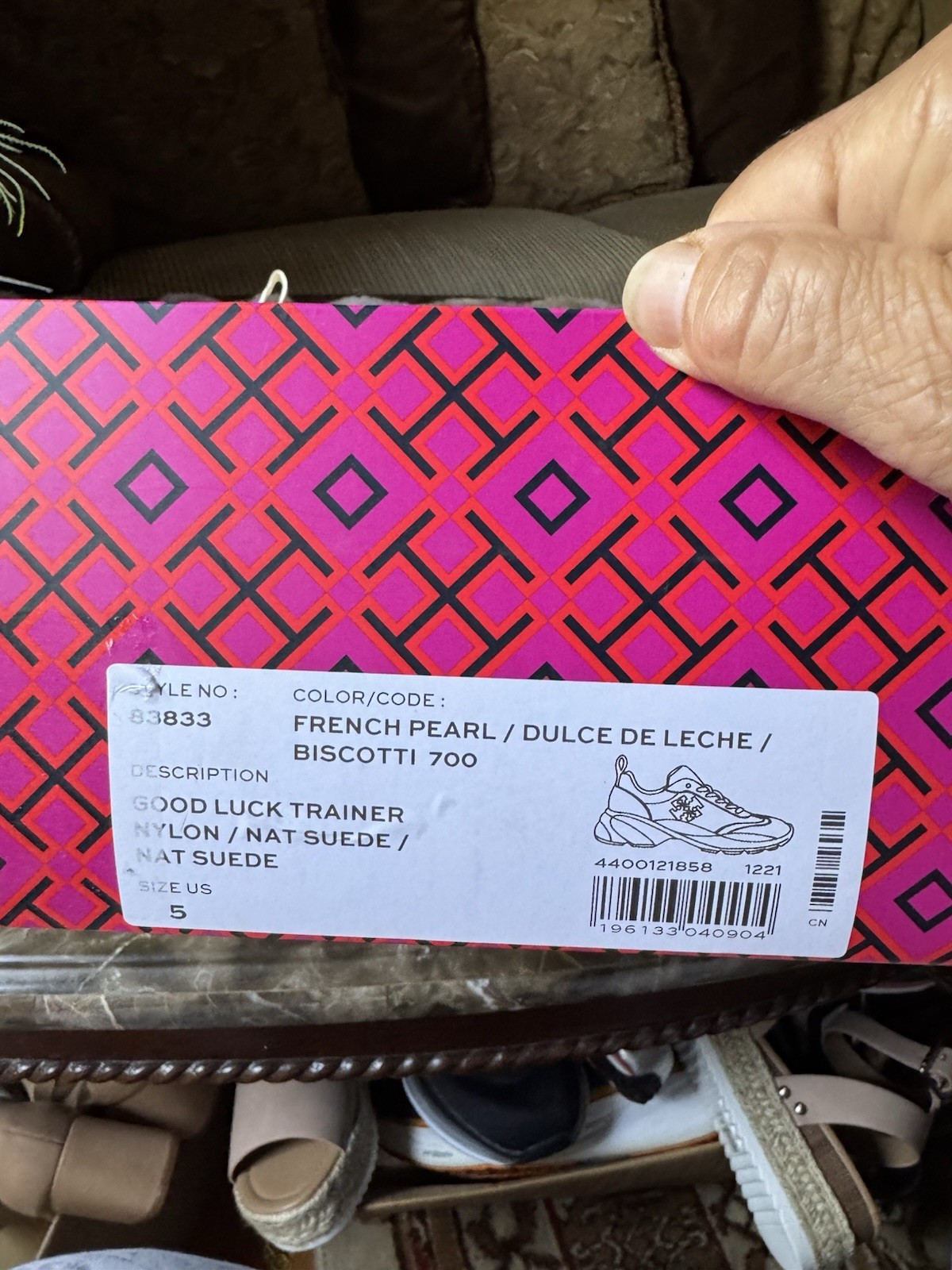 Tory Burch Good Luck Trainer/US5M/ French Pearl/Nylon/ Nat Suede/$300