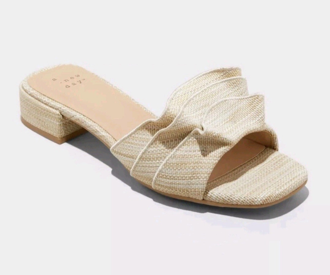 Women’s Lyta Raffia Ruffle Sandals with Memory Foam Insole – A New Day NWT Sz 11