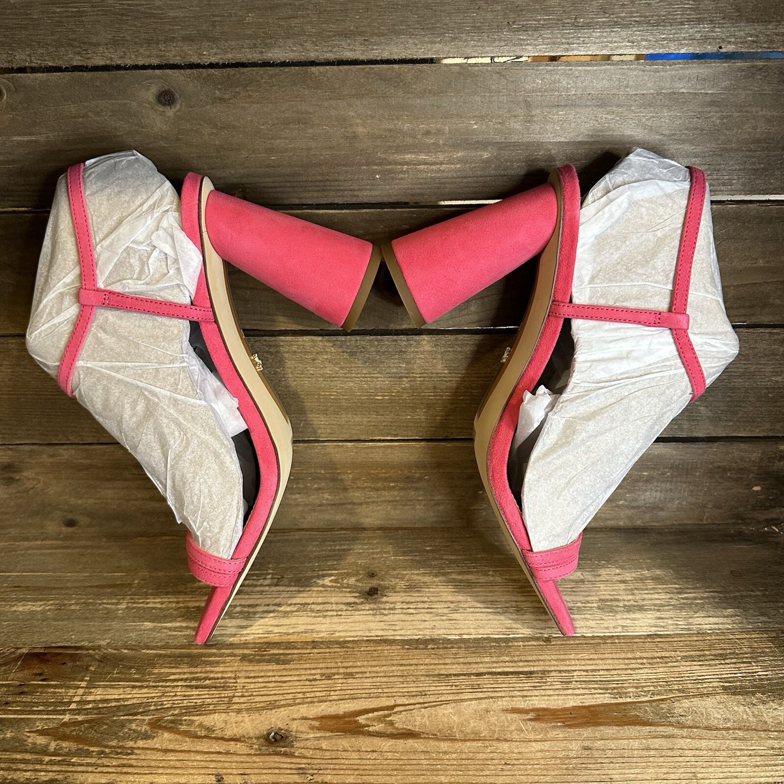 New $140 Womens Sam Edelman Kit Dahlia Pink Suede Heels Sandals Shoes Size 8 M