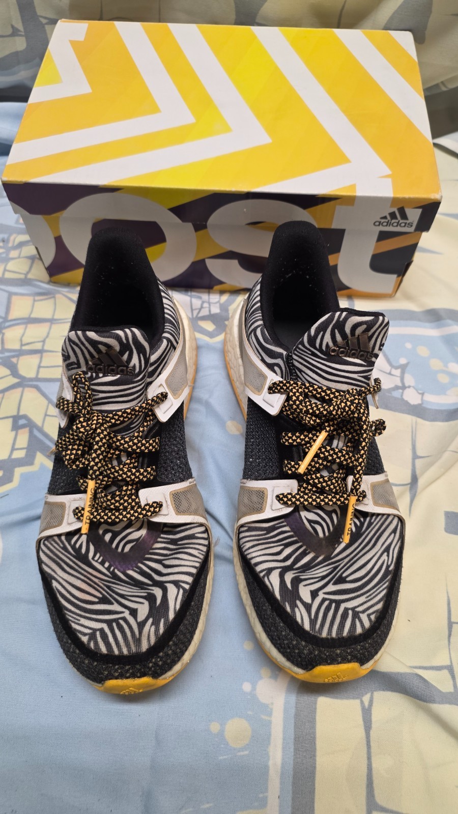 Adidas Performance Pure Boost X TR W Sneaker Shoes Zebra Pattern Yellow White 7