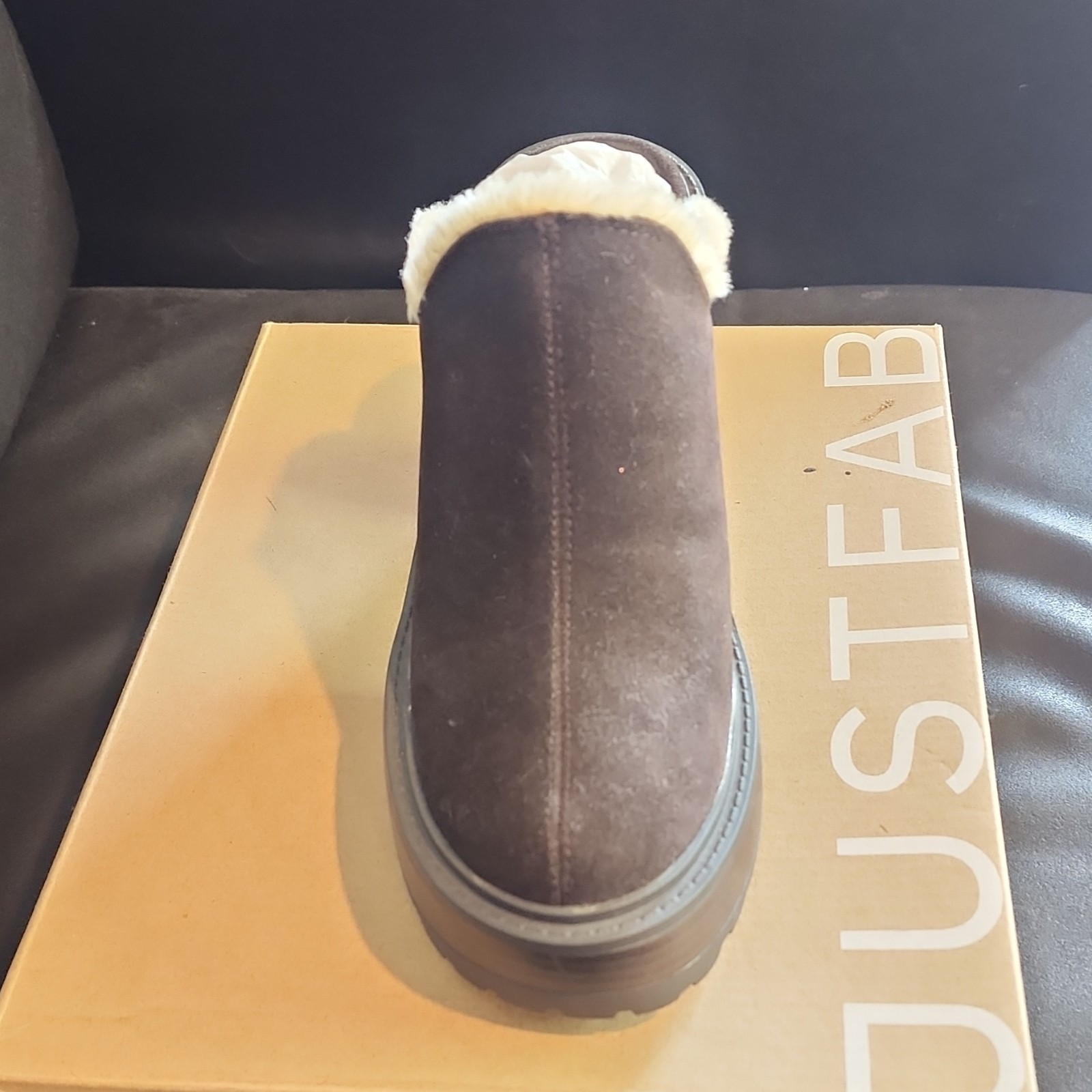 JustFab Brown Faux Suede Mule Heels Faux Fur Trim Block Heel Slip On 7